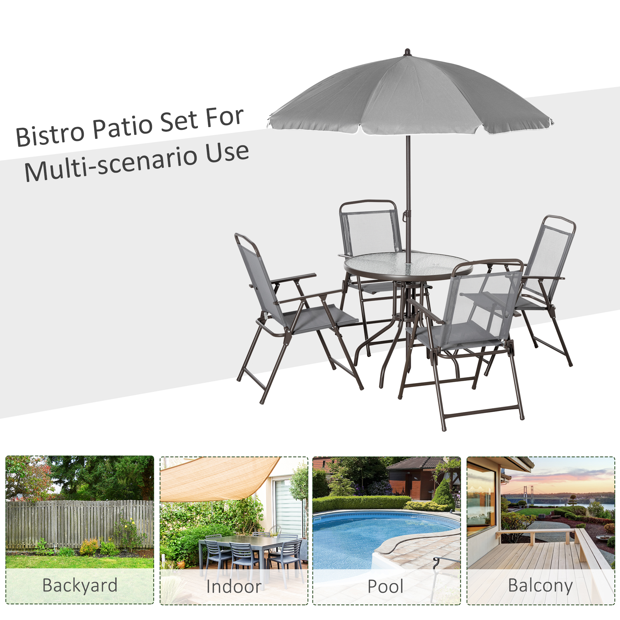 6 Piece Garden Dining Set With Umbrella,Patio Sets Parasol 4 Folding Chairs — image 2