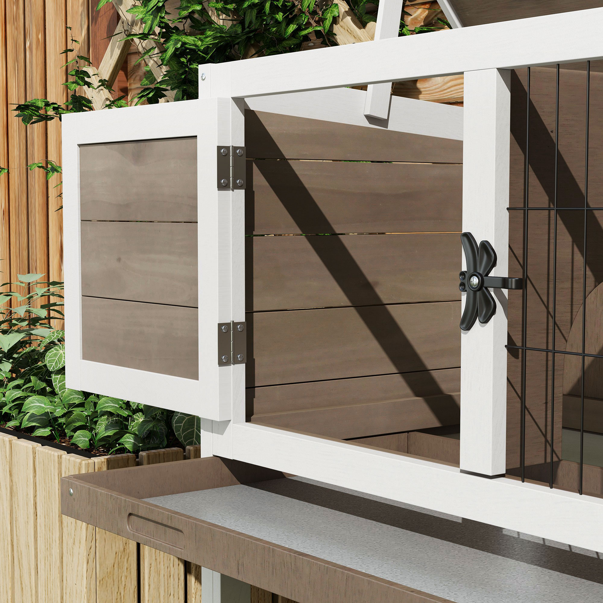 Wooden Guinea Pig Hutch,Small Animal Cage With Slide-out Tray,Openable Asphalt Roof,84 X 43 X 70cm,Brown detail photo 5