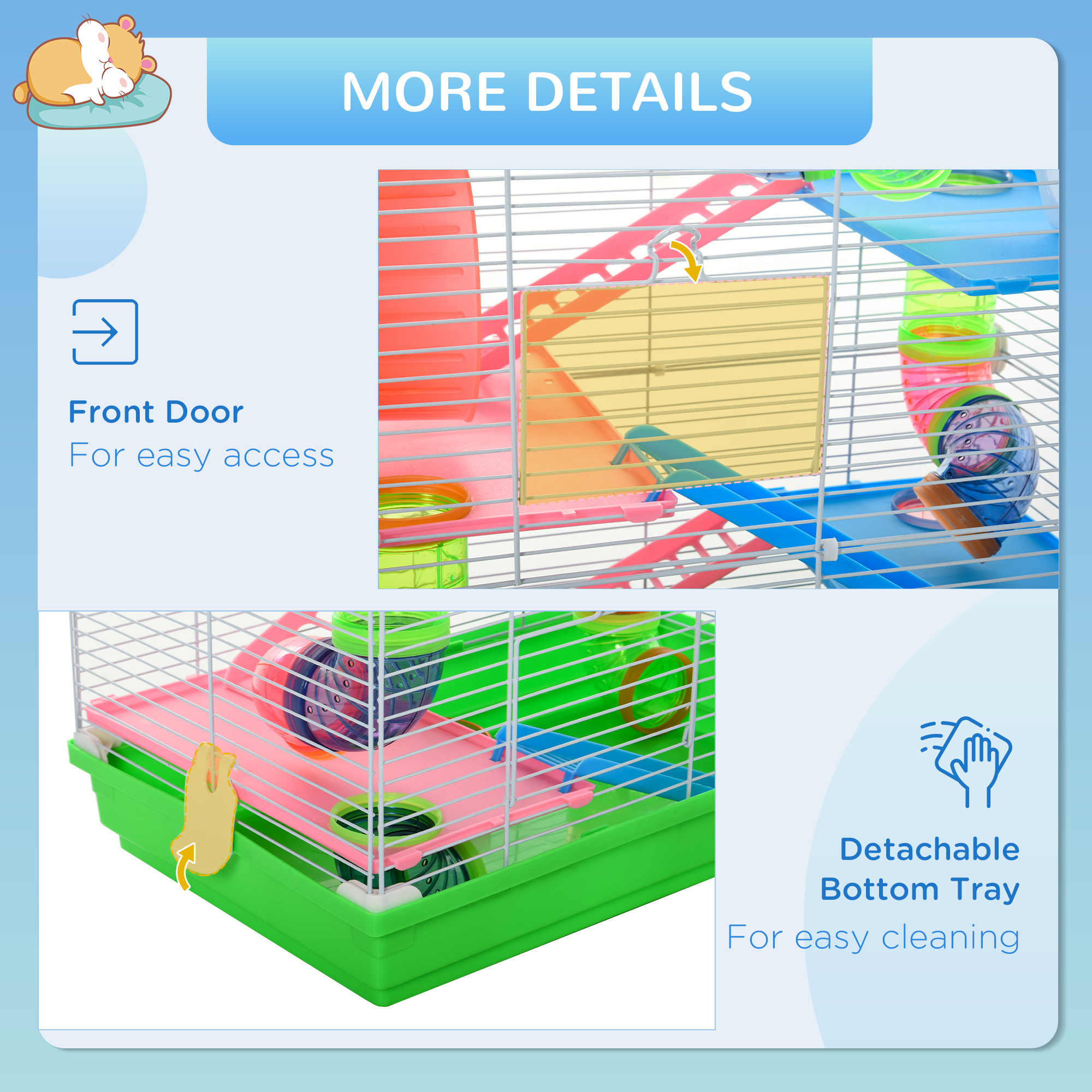 5 Tier Hamster Cage Carrier Habitat W/ Exercise Wheels,Tunnel,Green — image 5