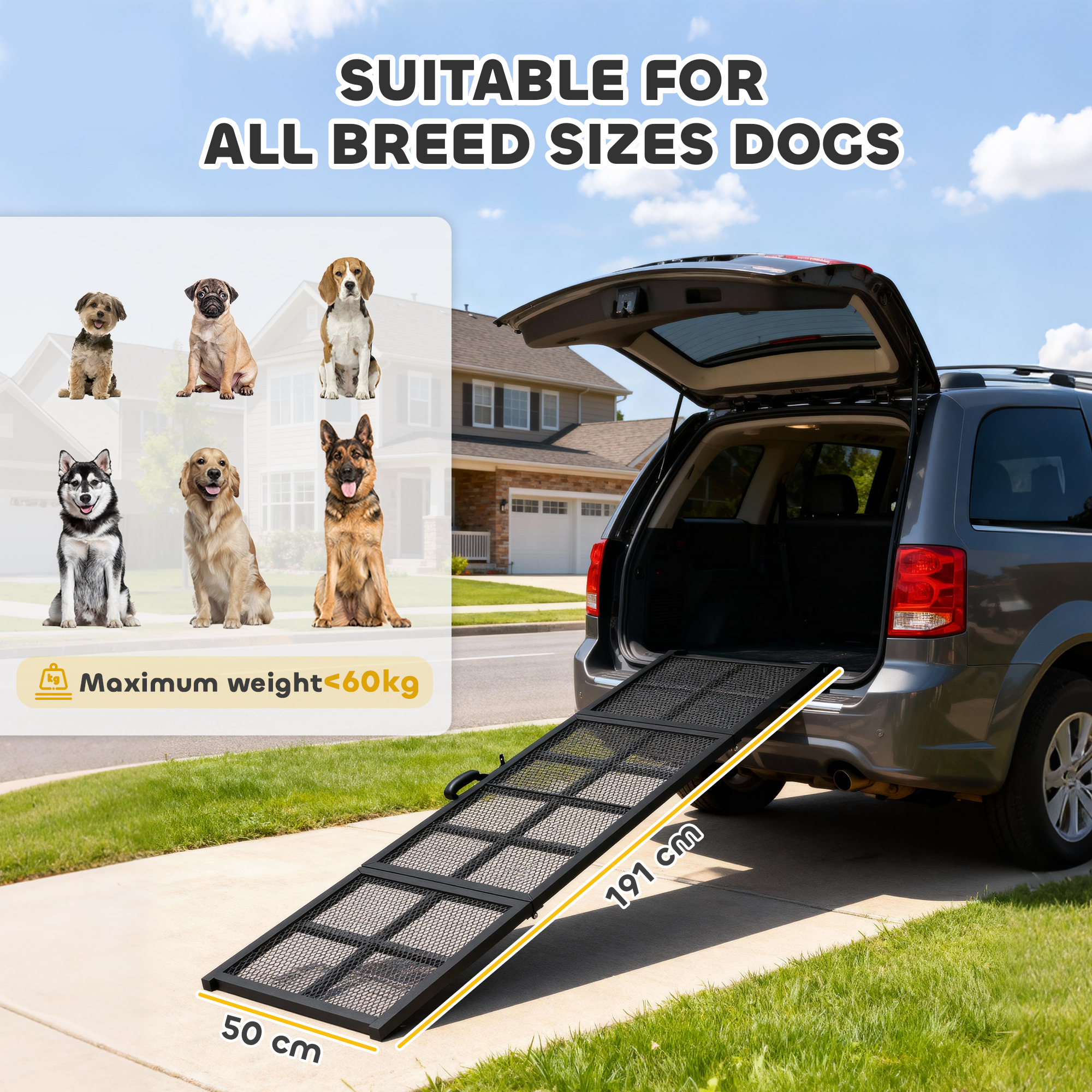 191 X 50cm Dog Ramp For Car,Extra Long Pet Stairs With Non-Slip Surface,for Large Dogs,Black detail photo 8