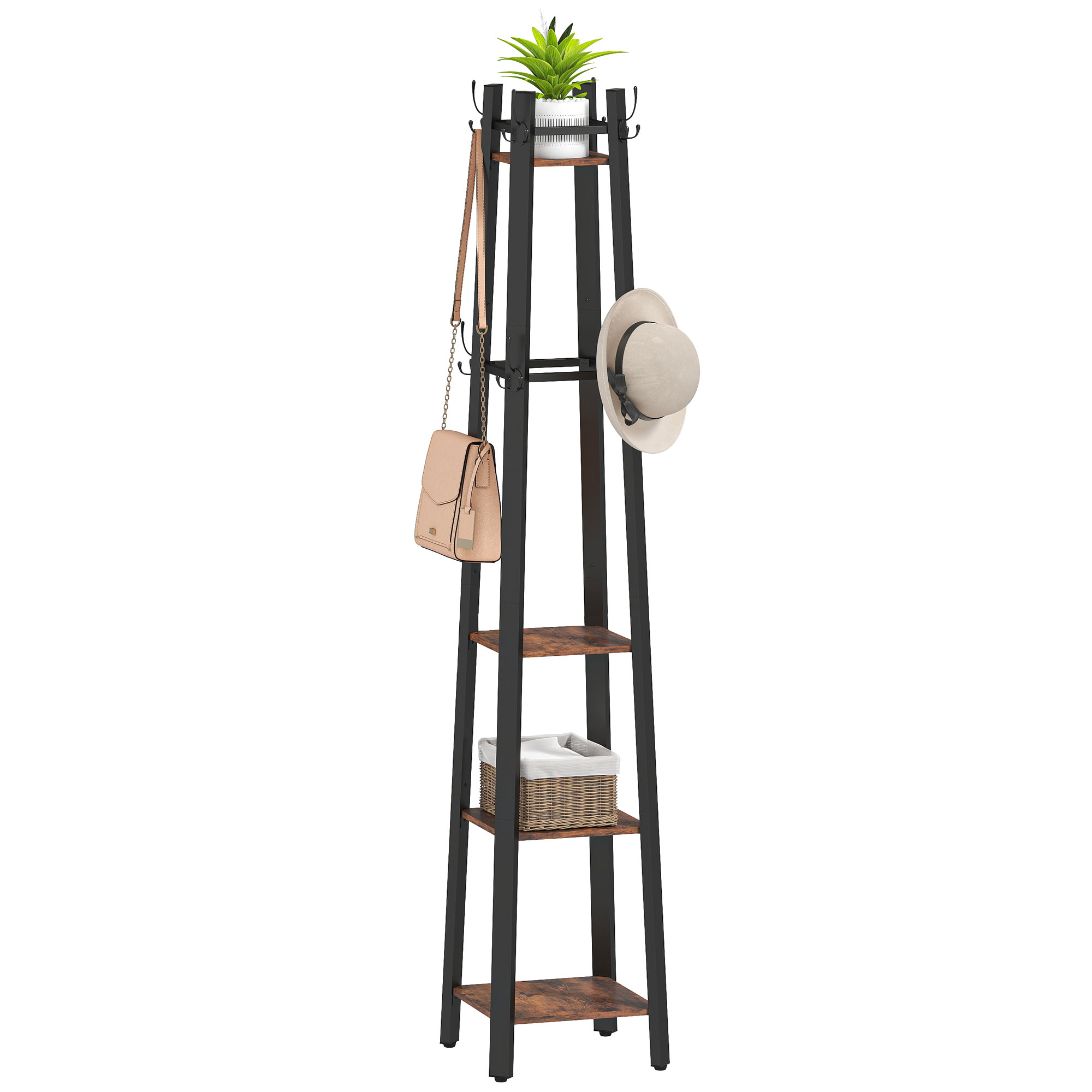 Industrial-Style Four Shelf Coat Stand-Brown/Black — image 5