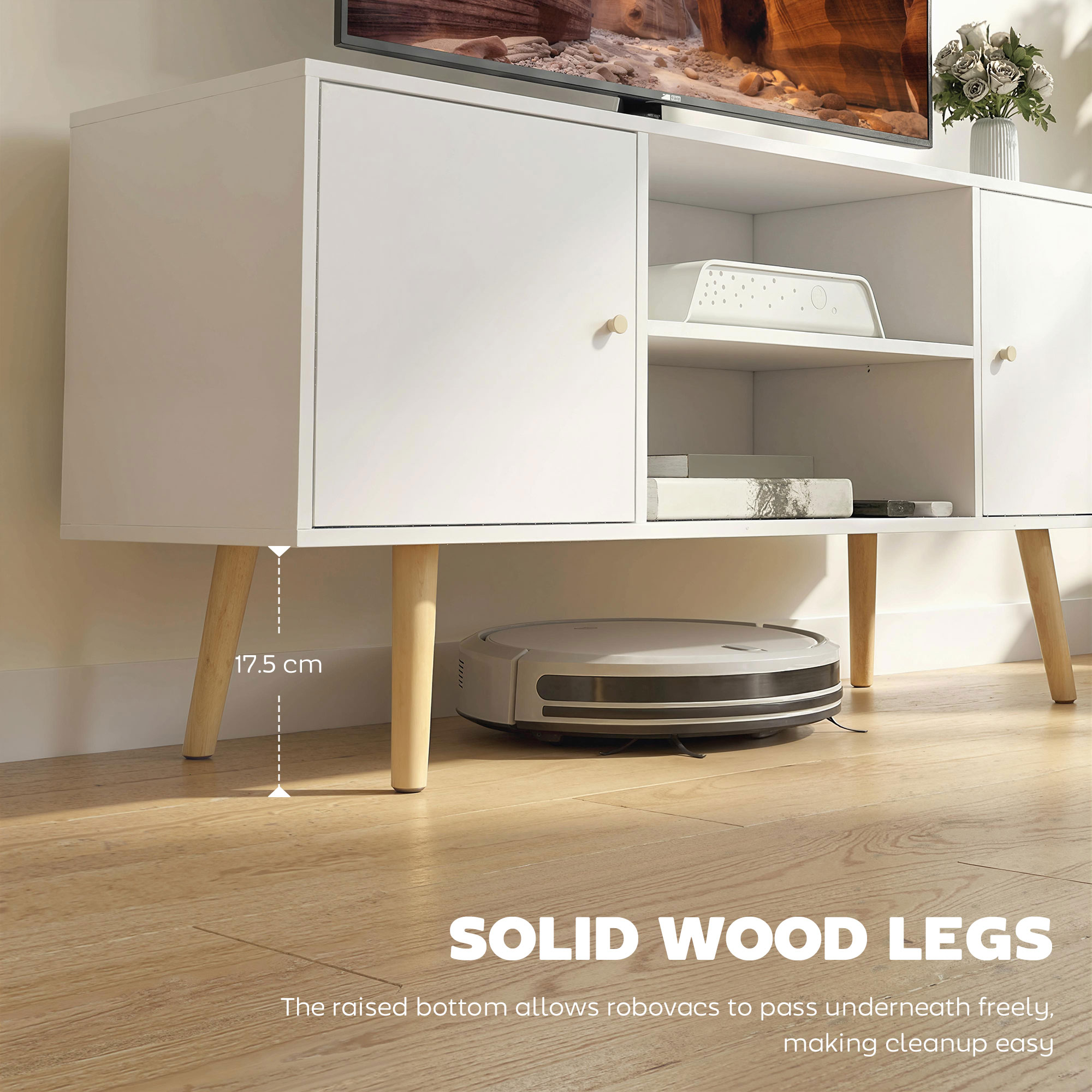 TV Stand Cabinet Up To 55 Inches,TV Unit With Storage Shelves And Wood Legs