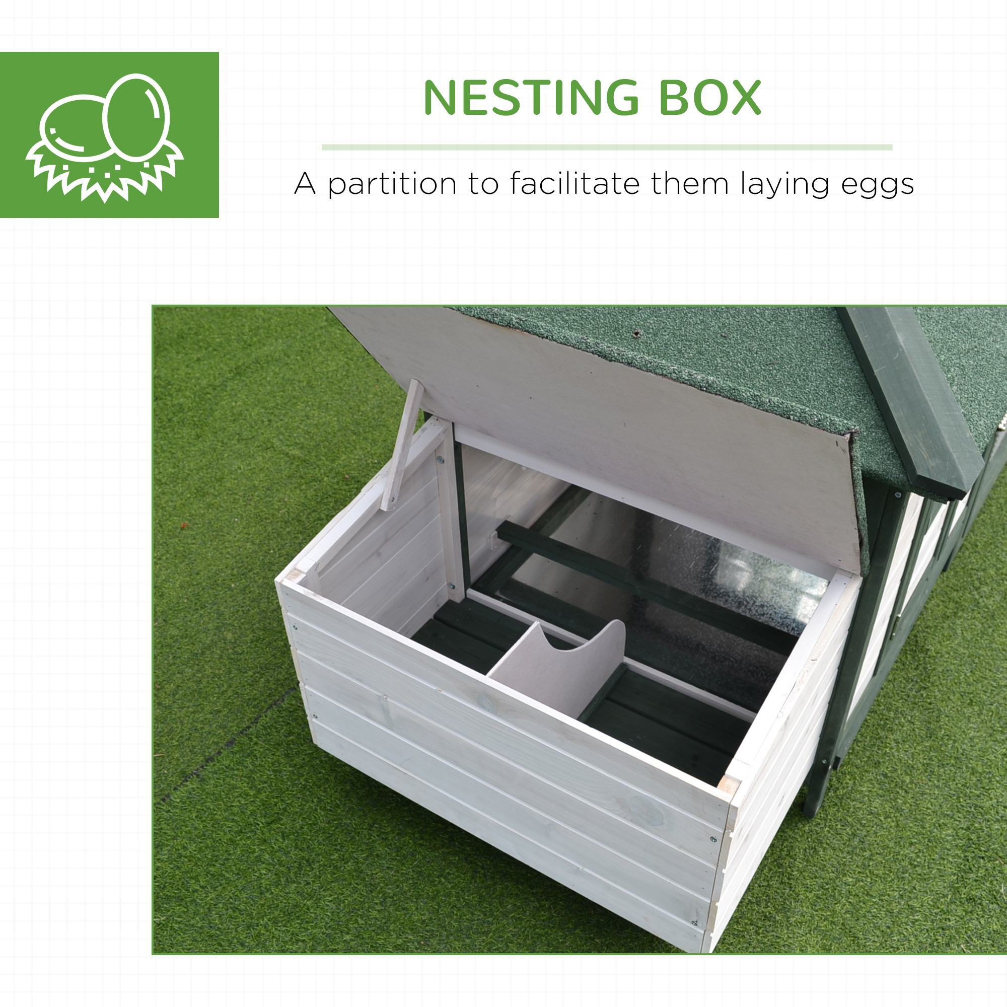 Chicken Coop,Small Animal Pet Cage W/ Nesting Box,Wooden Outdoor Run,Green — image 3