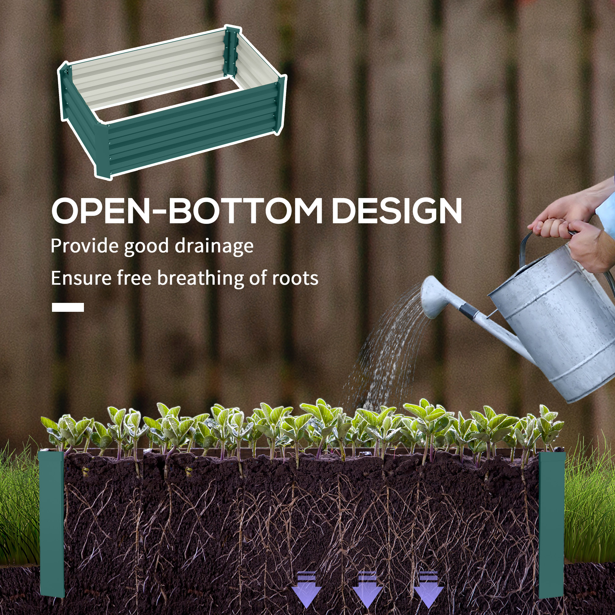 Set Of Two 100 X 60cm Steel Planter Boxes -Green