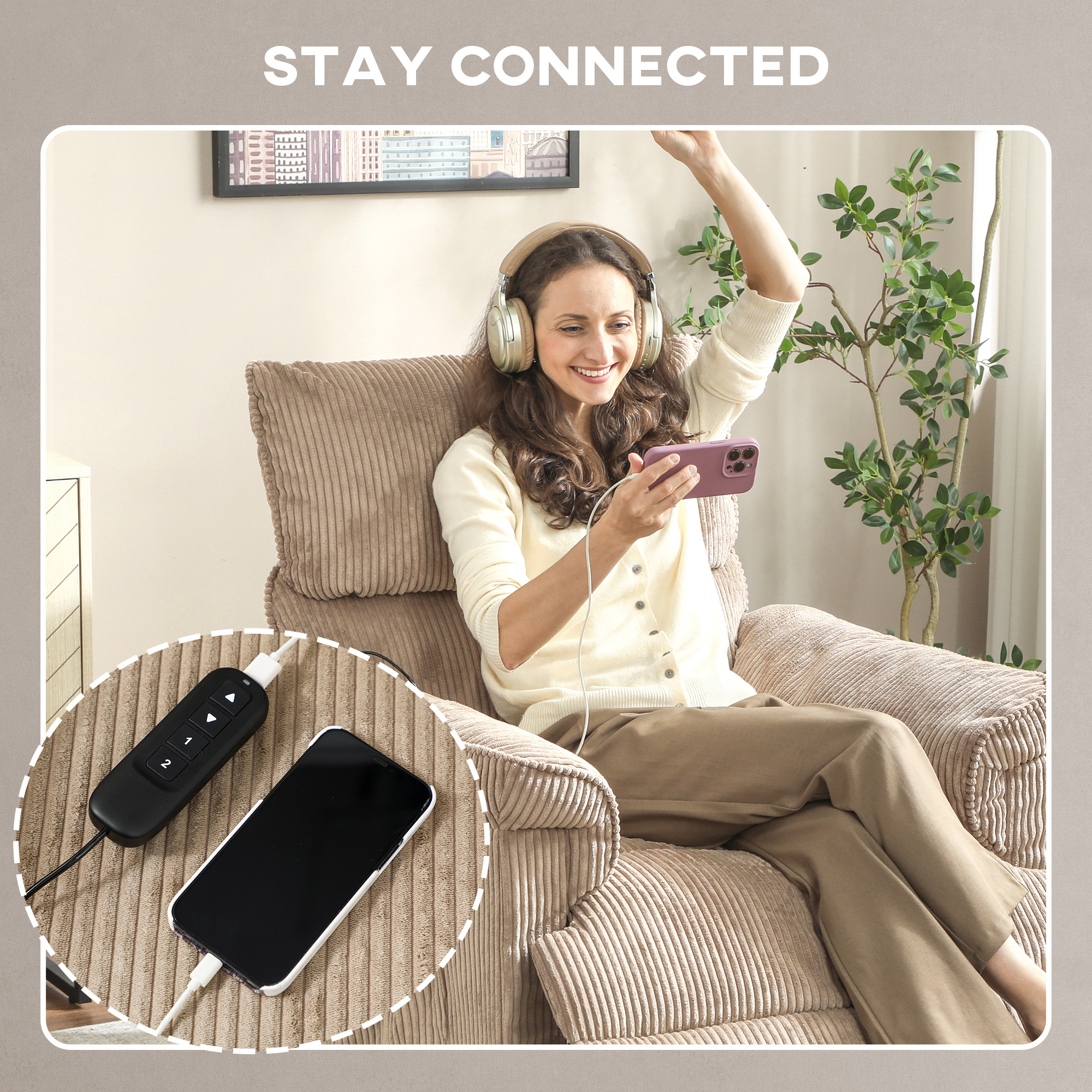 Corduroy Electric Massage Recliner-Brown — image 3