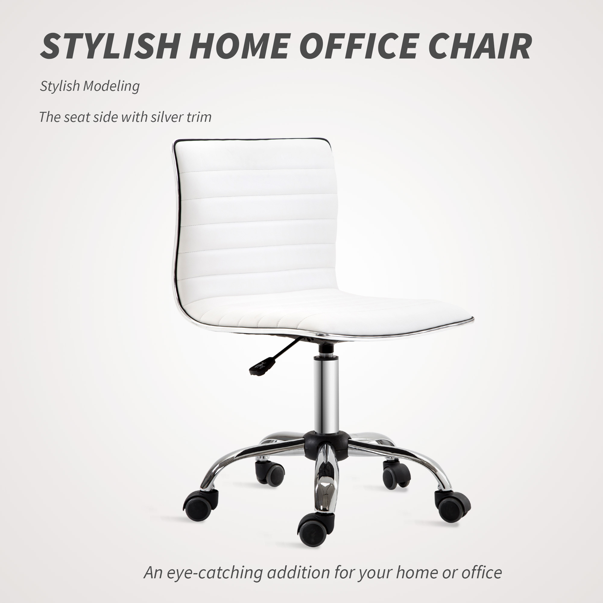Faux Leather Armless Office Chair-White — image 2