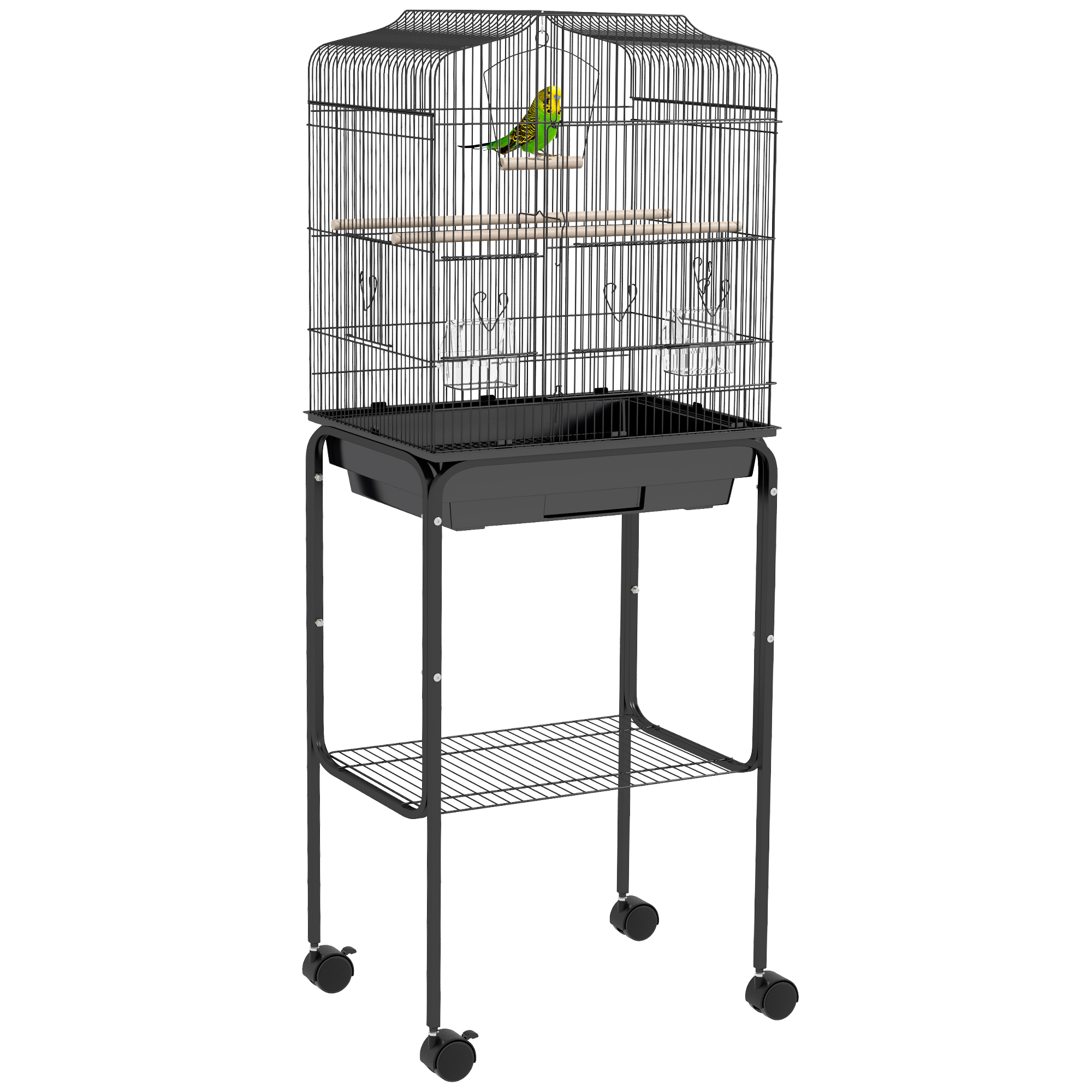 Bird Cage Budgie Cages For Finch Canary Parakeet With Stand Wheels Slide-out Tray Accessories Storage Shelf,Black detail photo 12