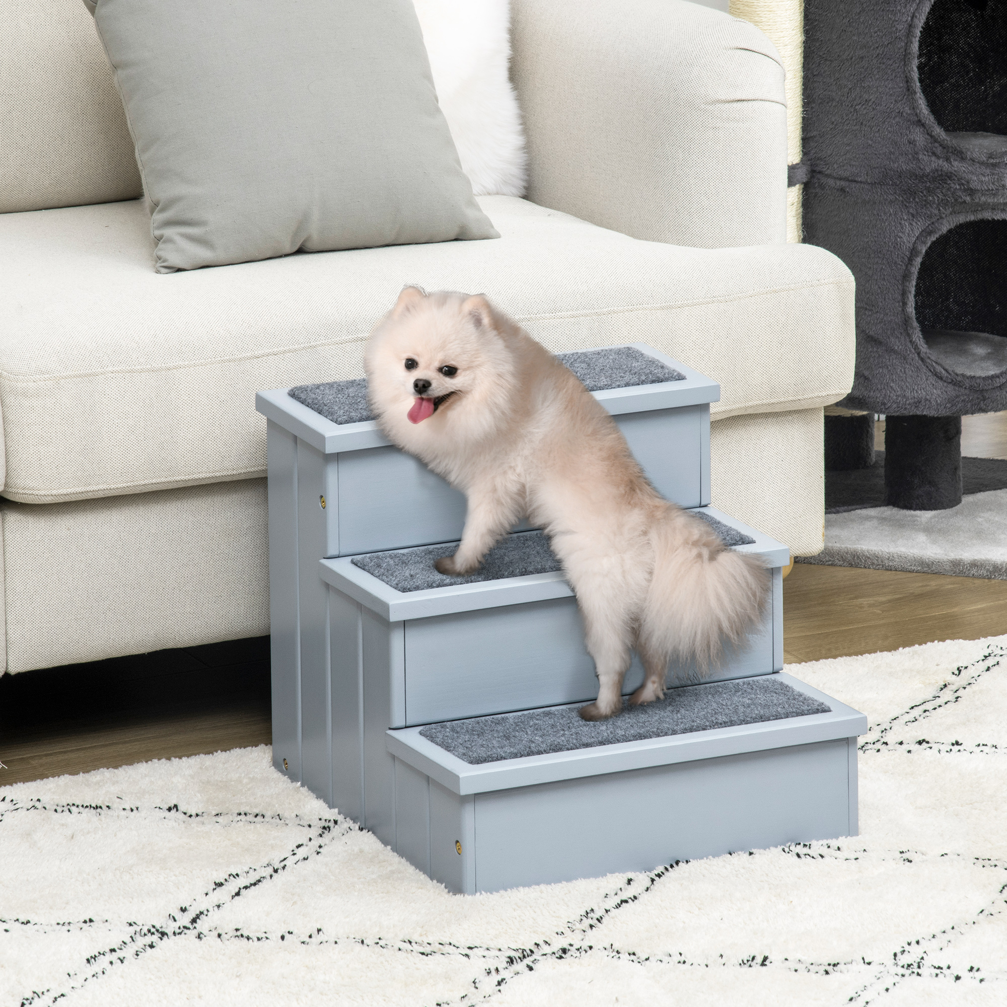 Dog Steps For Bed Sofa,3 Step Wooden Stairs Sofa,Pet With Storage Small Cats