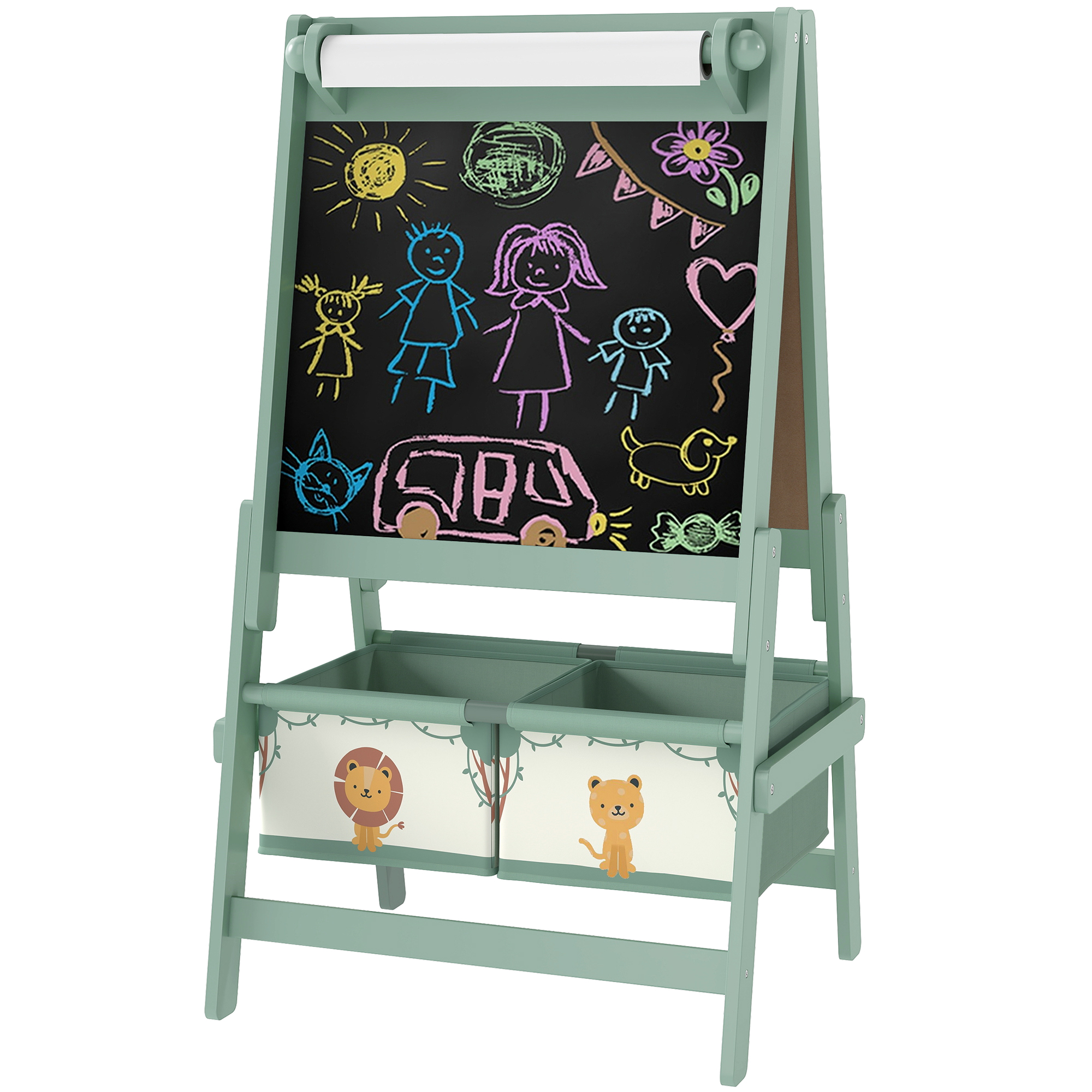 Art Easel For Kids,Double-Sided Whiteboard/Blackboard With Paper Roll,Two — image 5