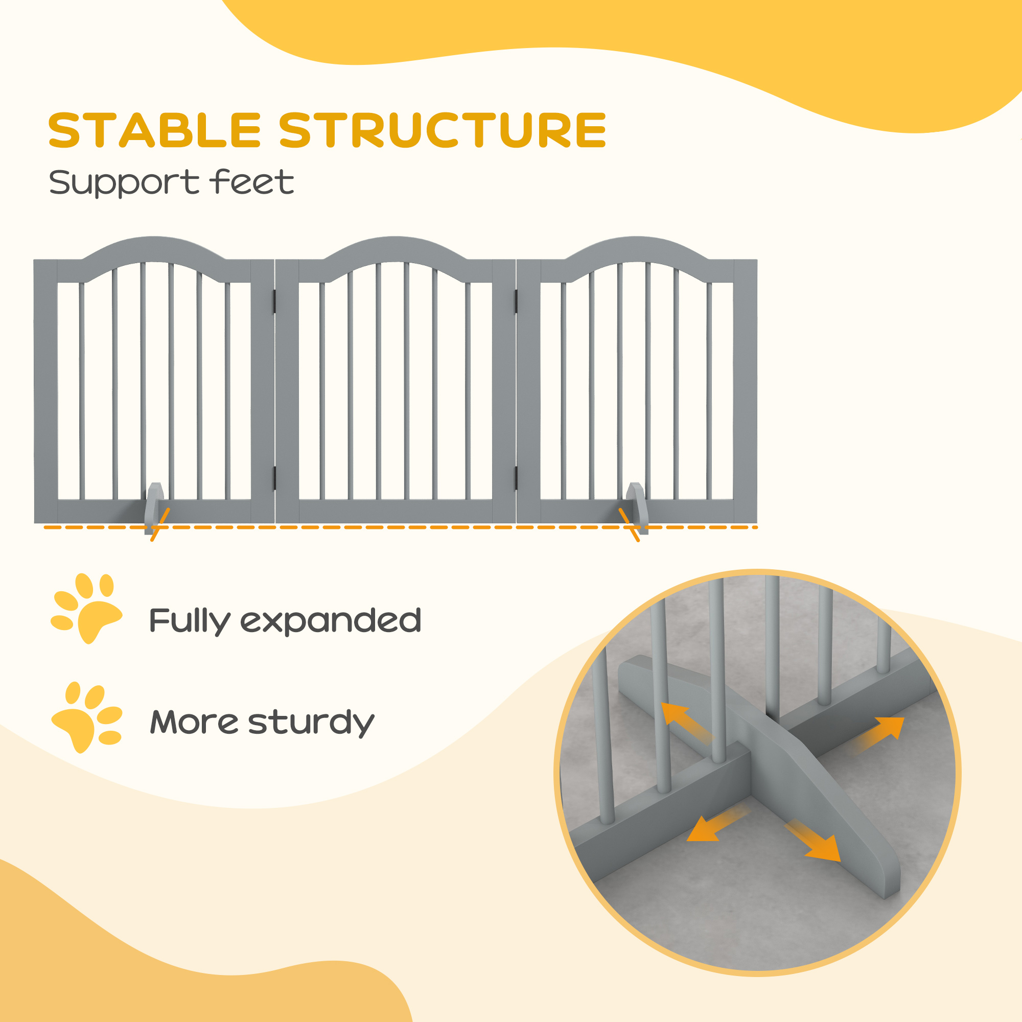 3 Panels Dog Gate W/ Support Feet Fence Safety Barrier Freestanding Wood Light — image 5