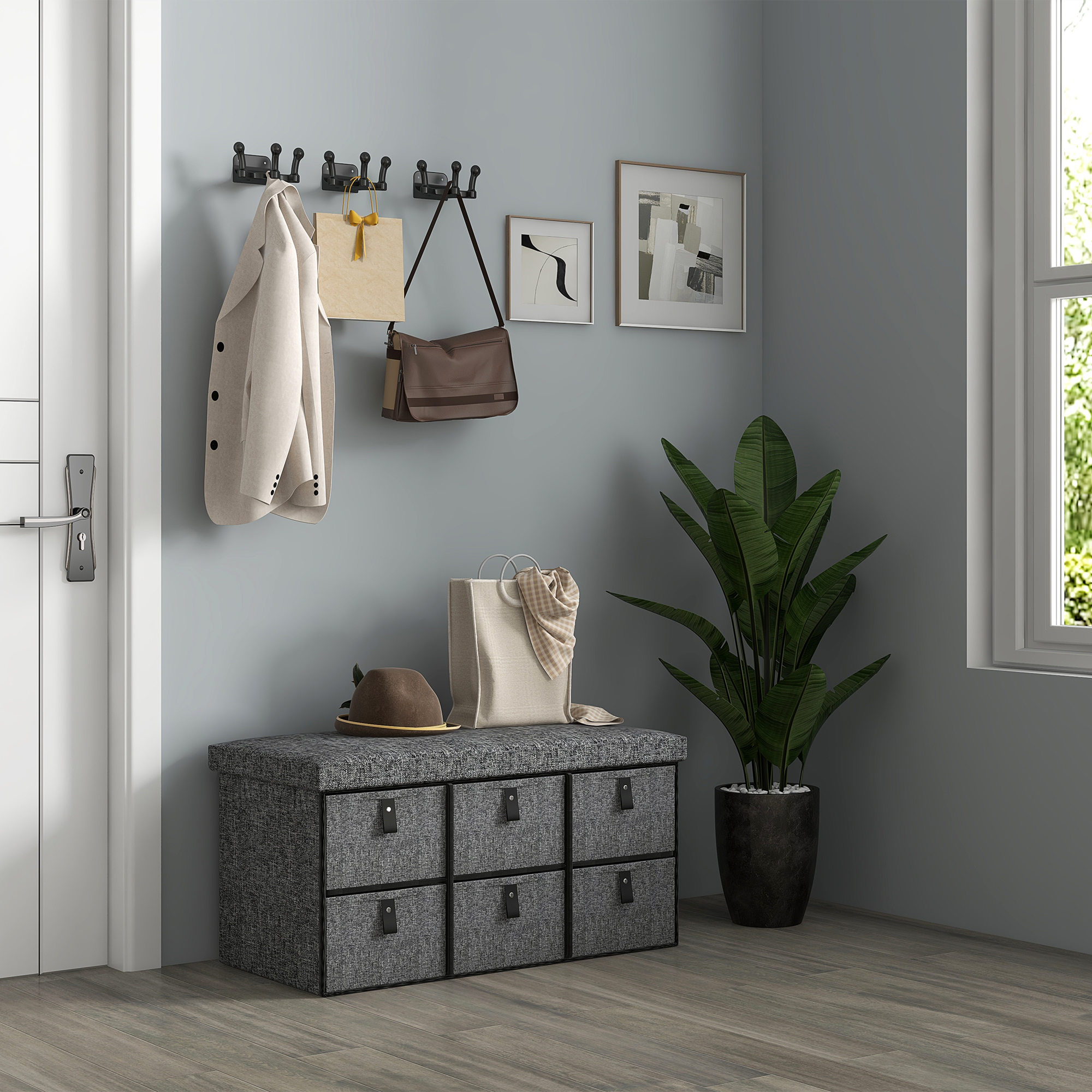 Six-Drawer Shoe Storage Bench,with Padded Top Seat-Dark Grey — image 3