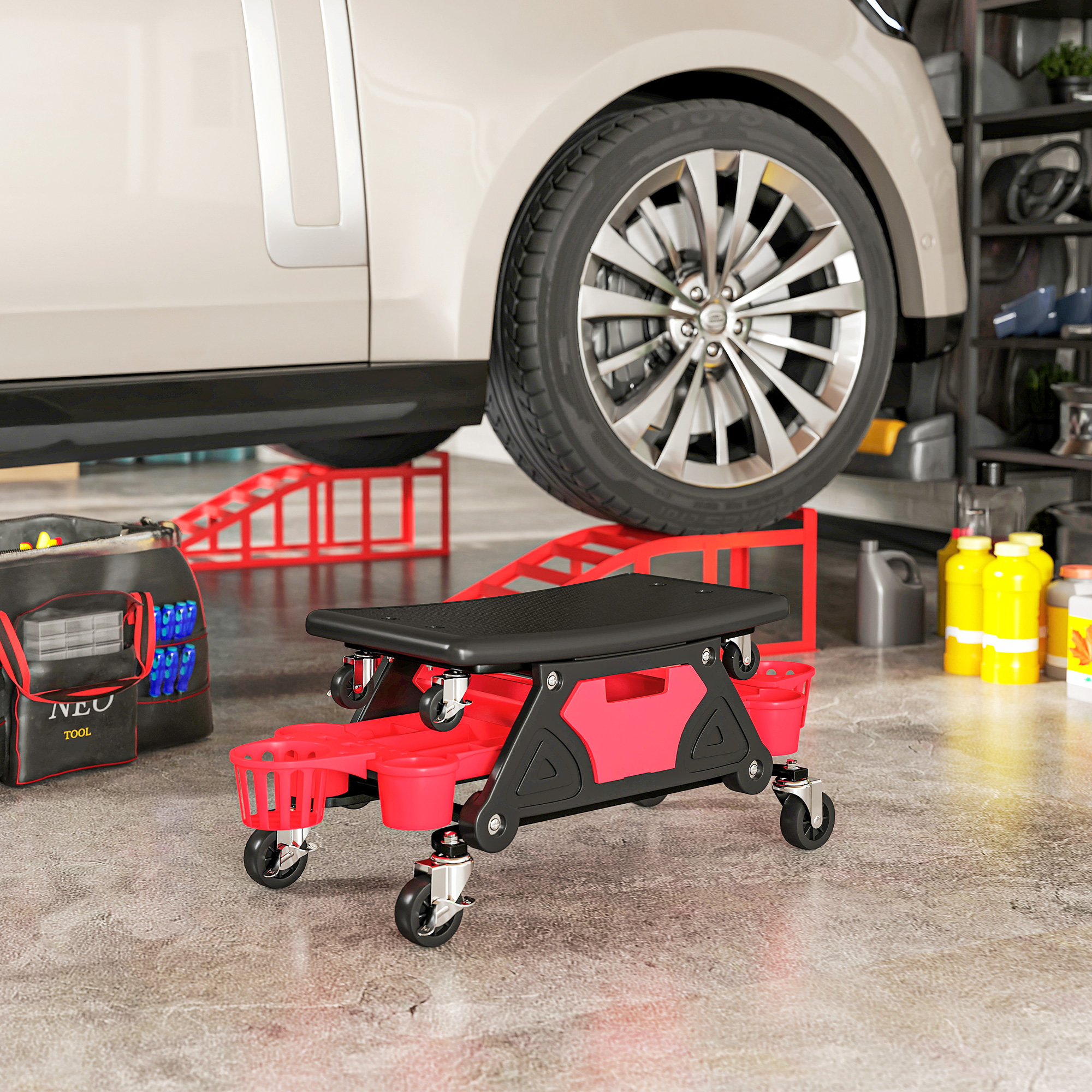 Rolling Mechanic Stool,135kg Capacity Workshop Stool With 360Â° Swivel — image 3