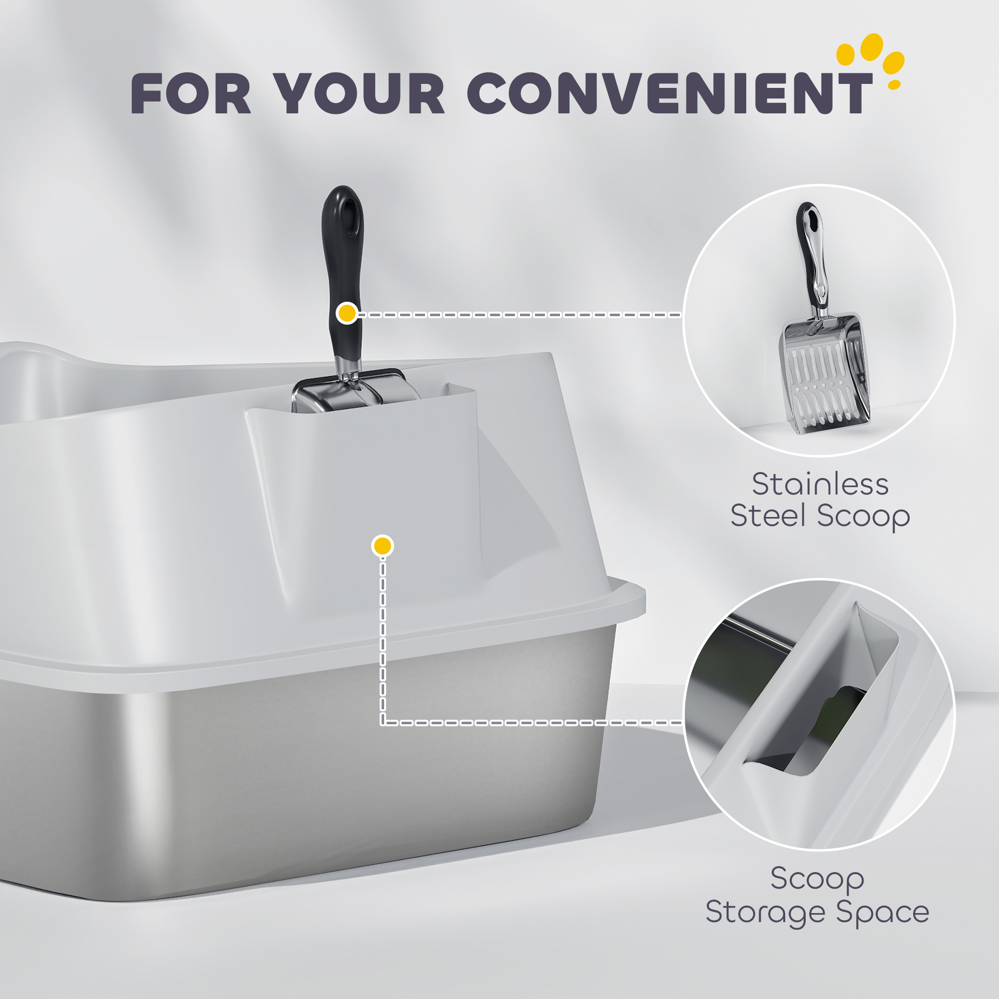 XL Stainless Steel Cat Litter Box With High Sides,Metal Scoop,60 X 40 X 30 Cm — image 2