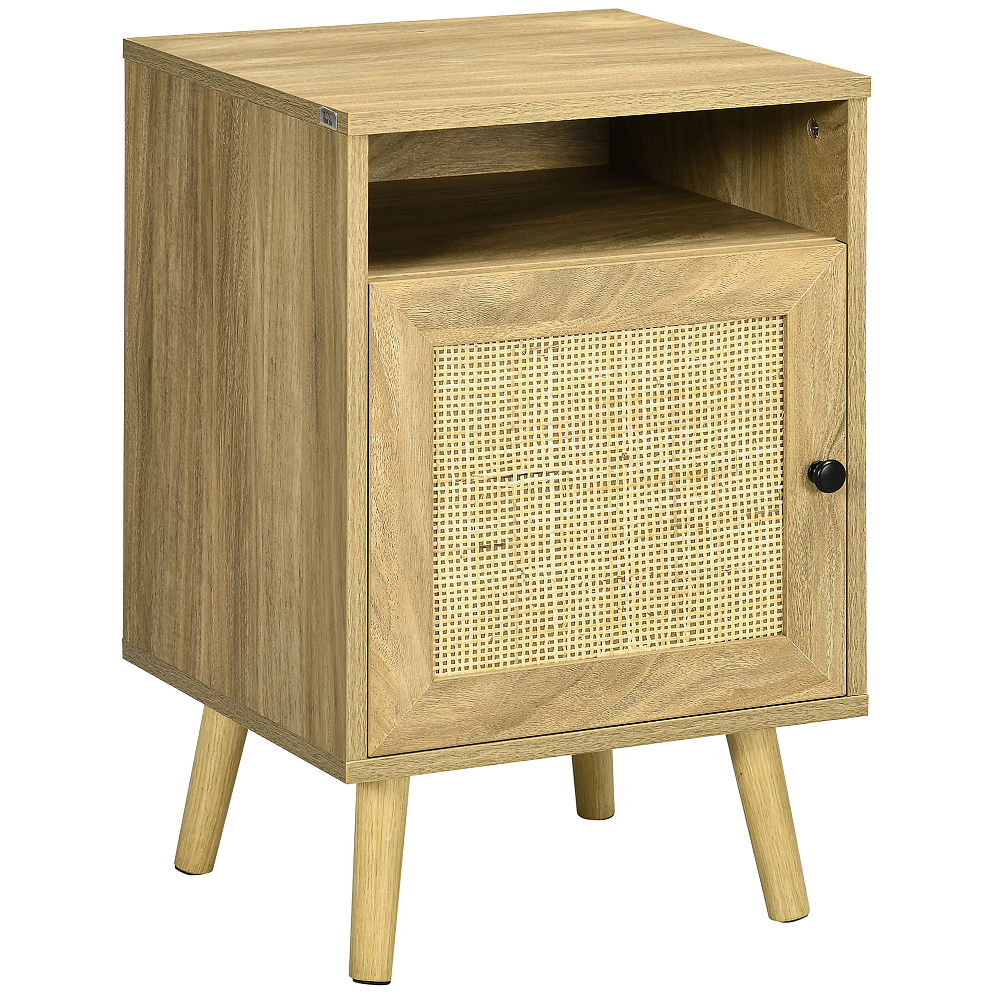 Bedside Table With Rattan Element,Side End Shelf