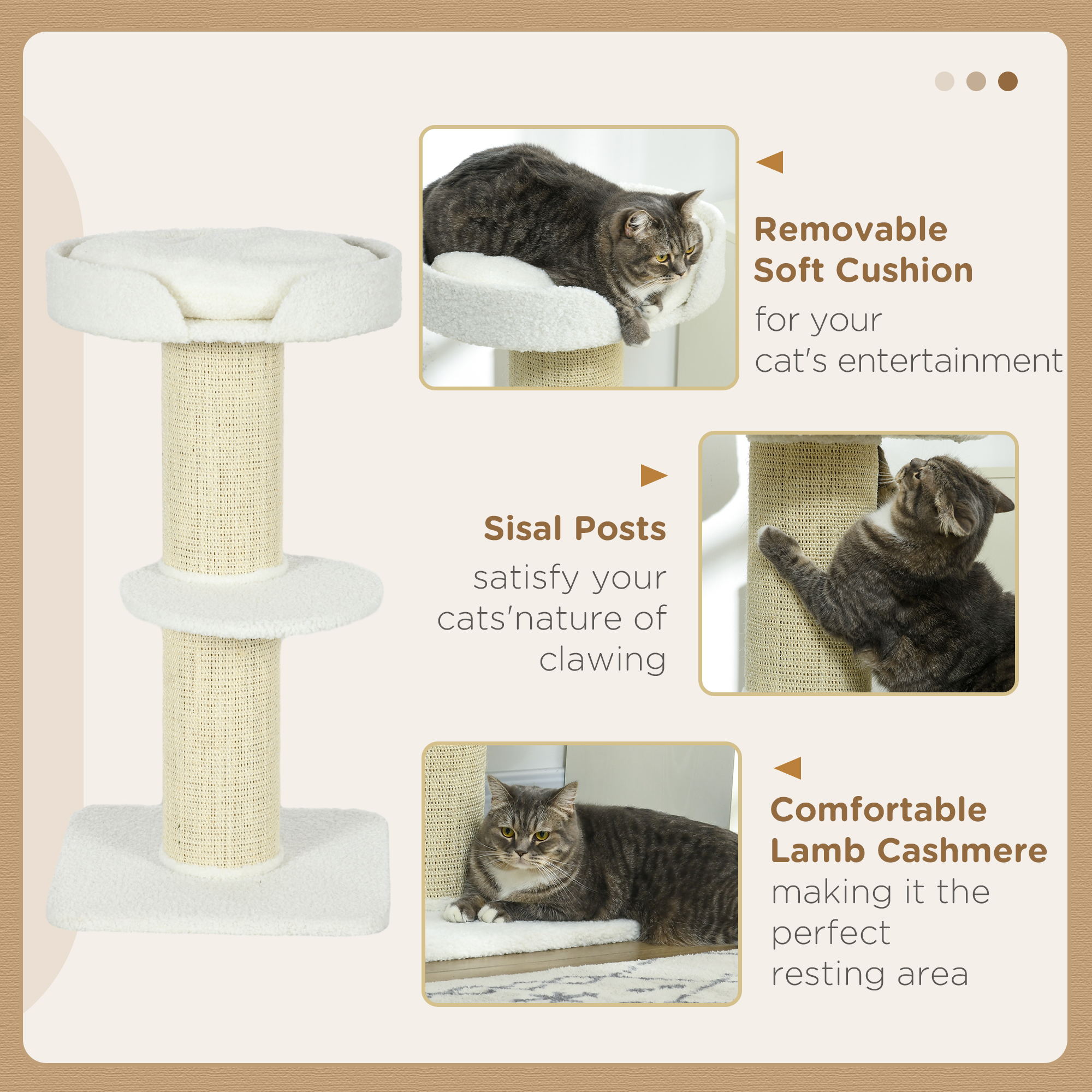 2 Tier Sisal Sherpa Cat Tree With Basket Cushion Post Cream White