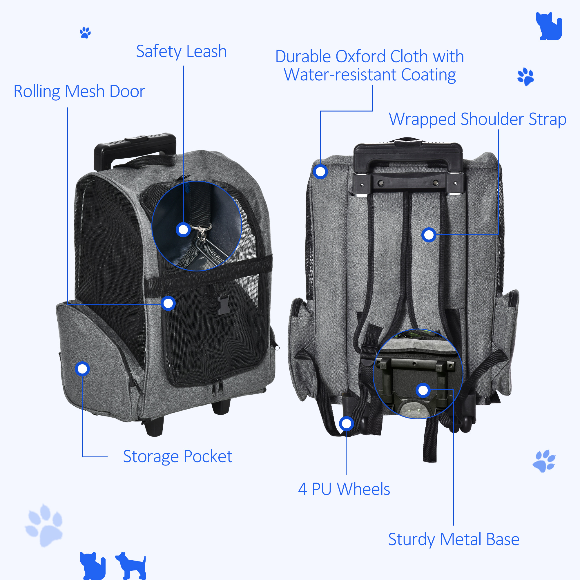 Pet Travel Backpack Bag Cat Puppy Dog Carrier W/ Trolley And Telescopic Handle — image 5