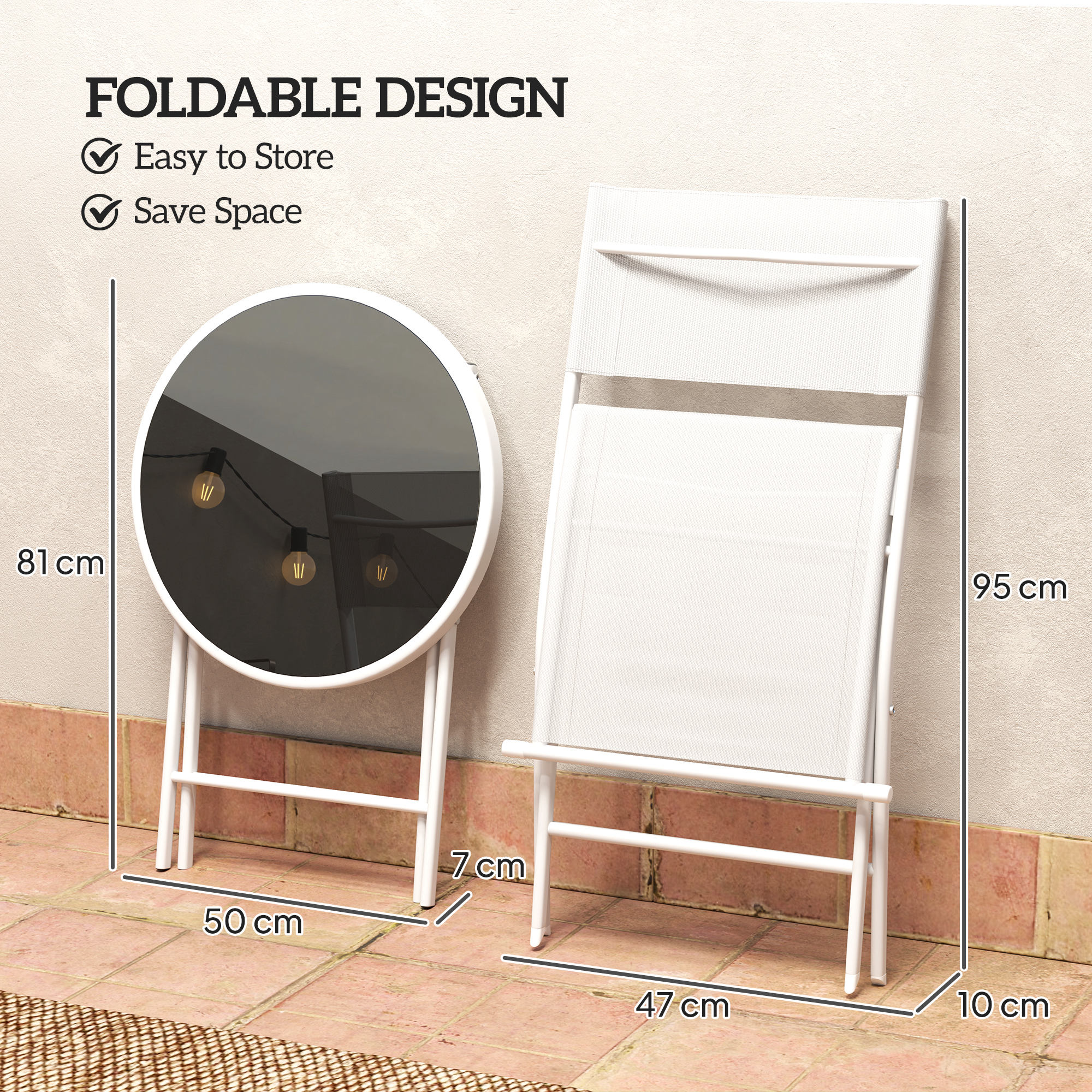 3 Pieces Outdoor Bistro Set,Glass Top Table And 2 Folding Chairs — image 5