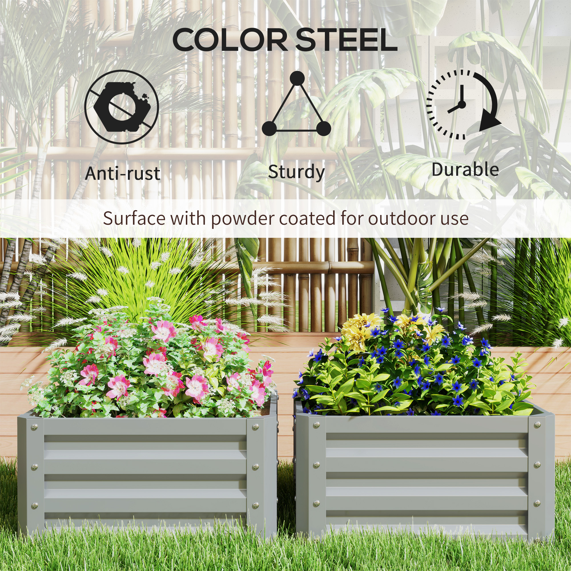 Set Of Two 60 X 60cm Steel Planter Boxes-Light Grey — image 5