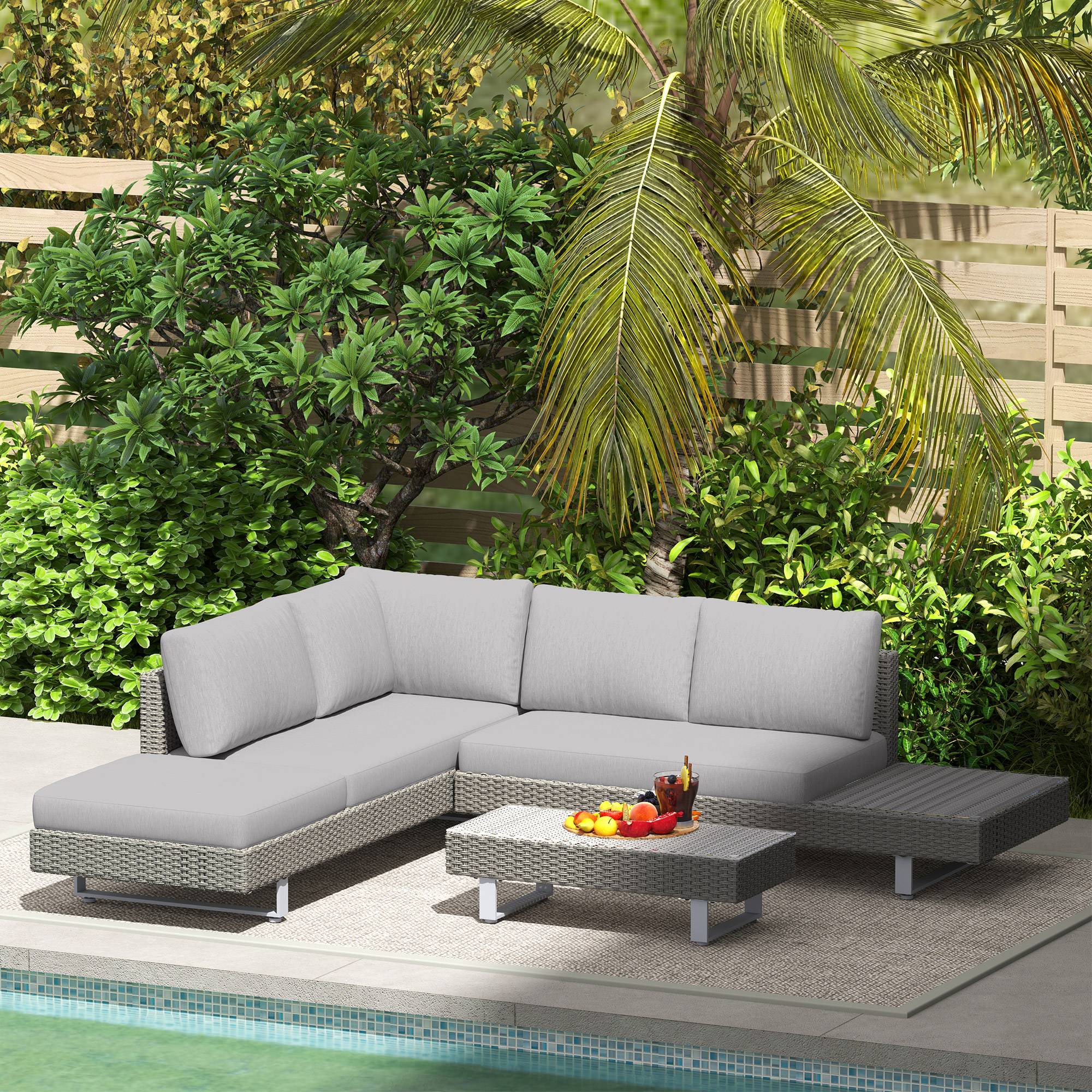 Three-Piece Rattan Sofa Set,with Cushions-Light Grey — image 5