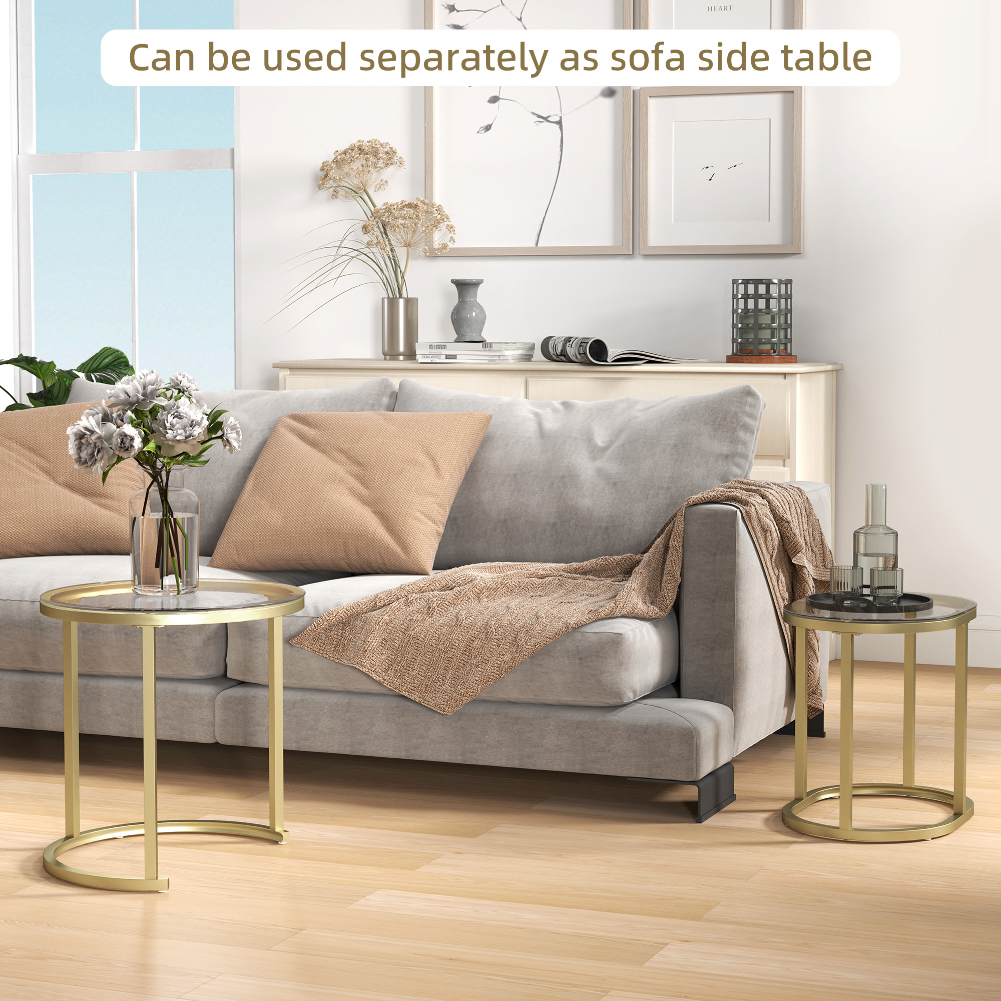 Nest Of Tables With Steel Frame And Tempered Glass Tabletop,Modern Coffee Table — image 4