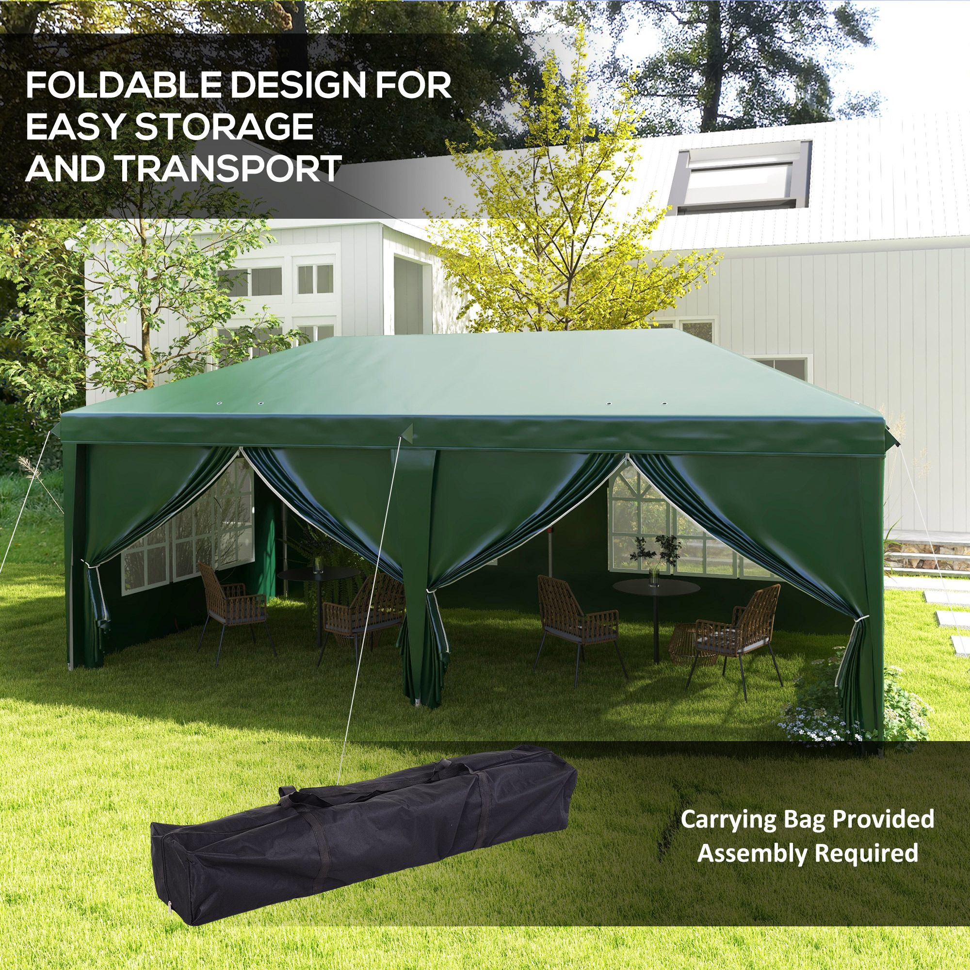 3x6m Pop-Up Gazebo,with Curtain Walls And Windows,Green