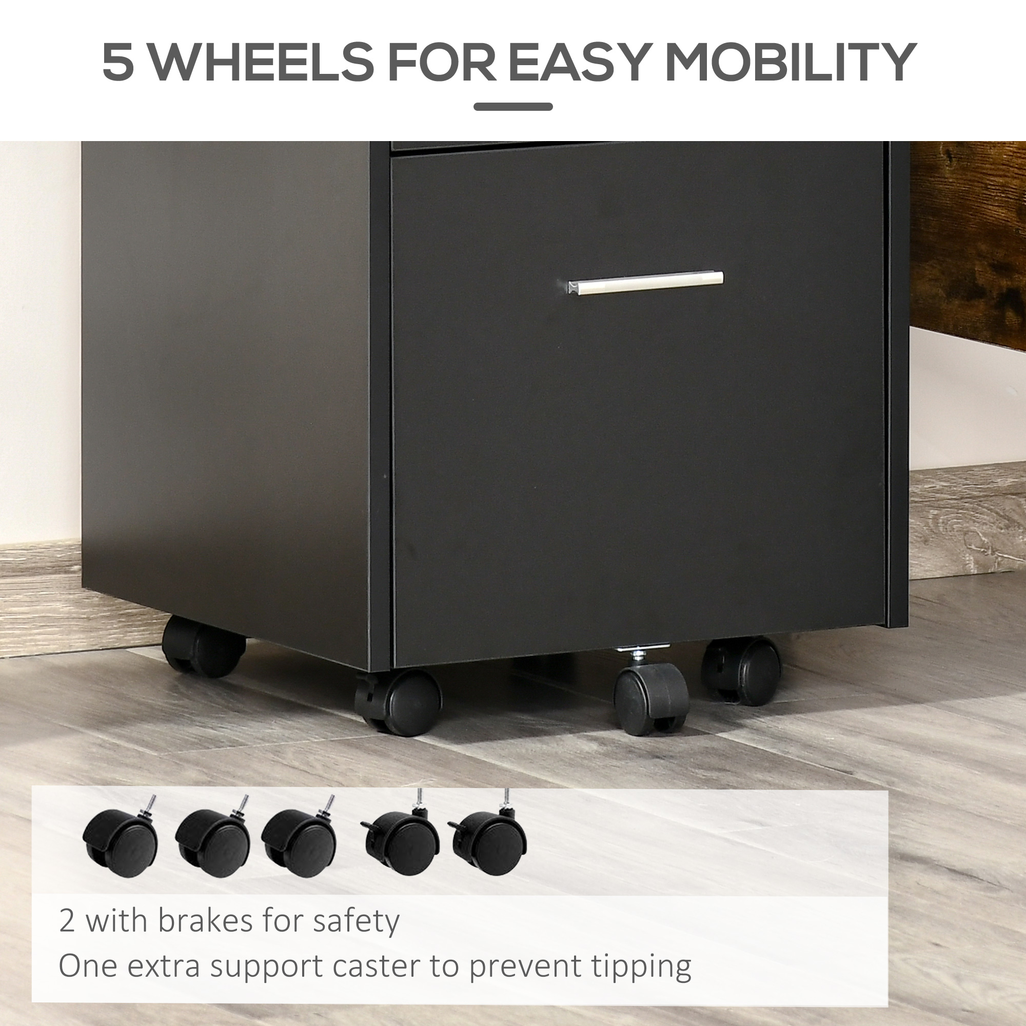 Lockable Two-Drawer Filing Cabinet,with Wheels-Black — image 2