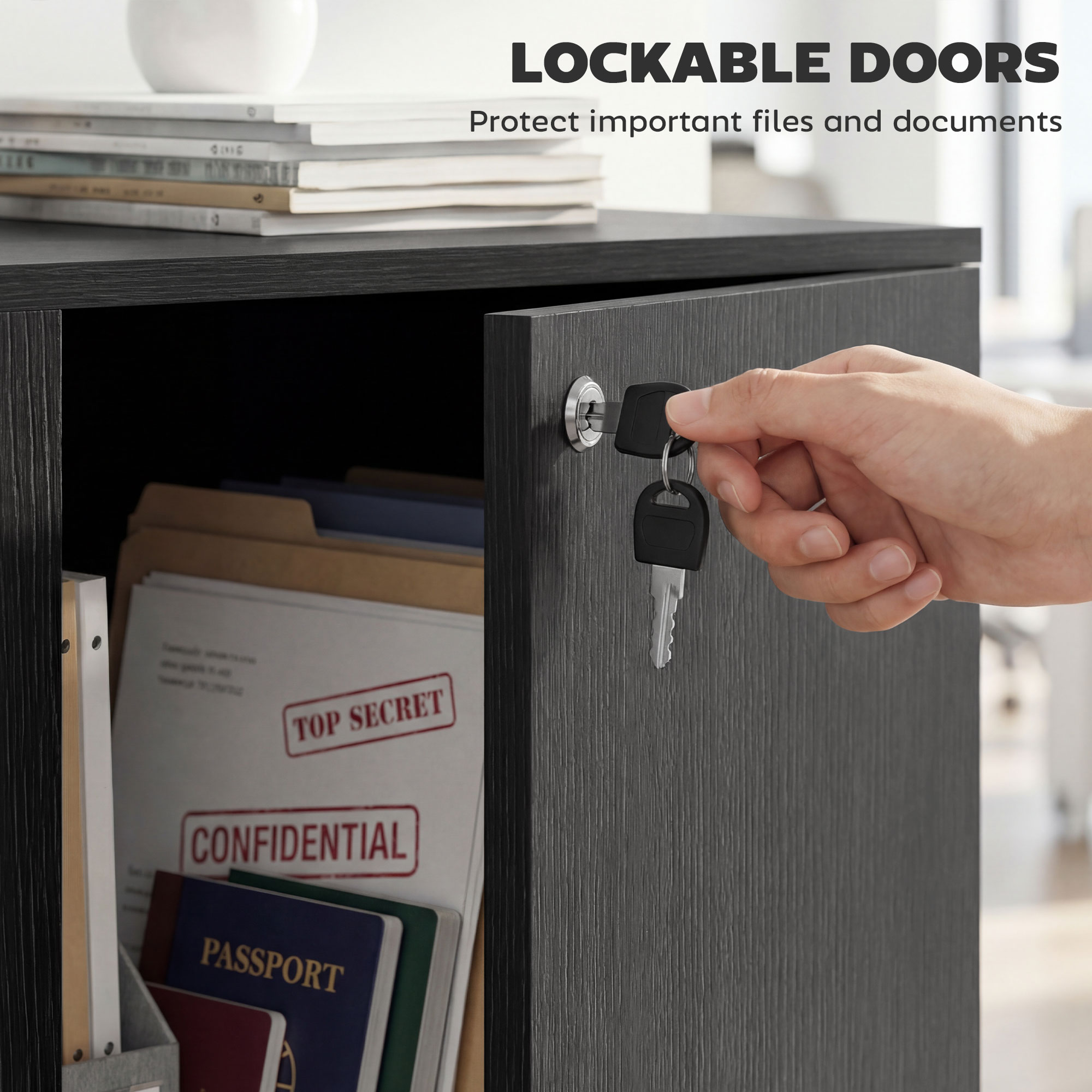 Two-Tier Locking Office Storage Cabinet-Black — image 5