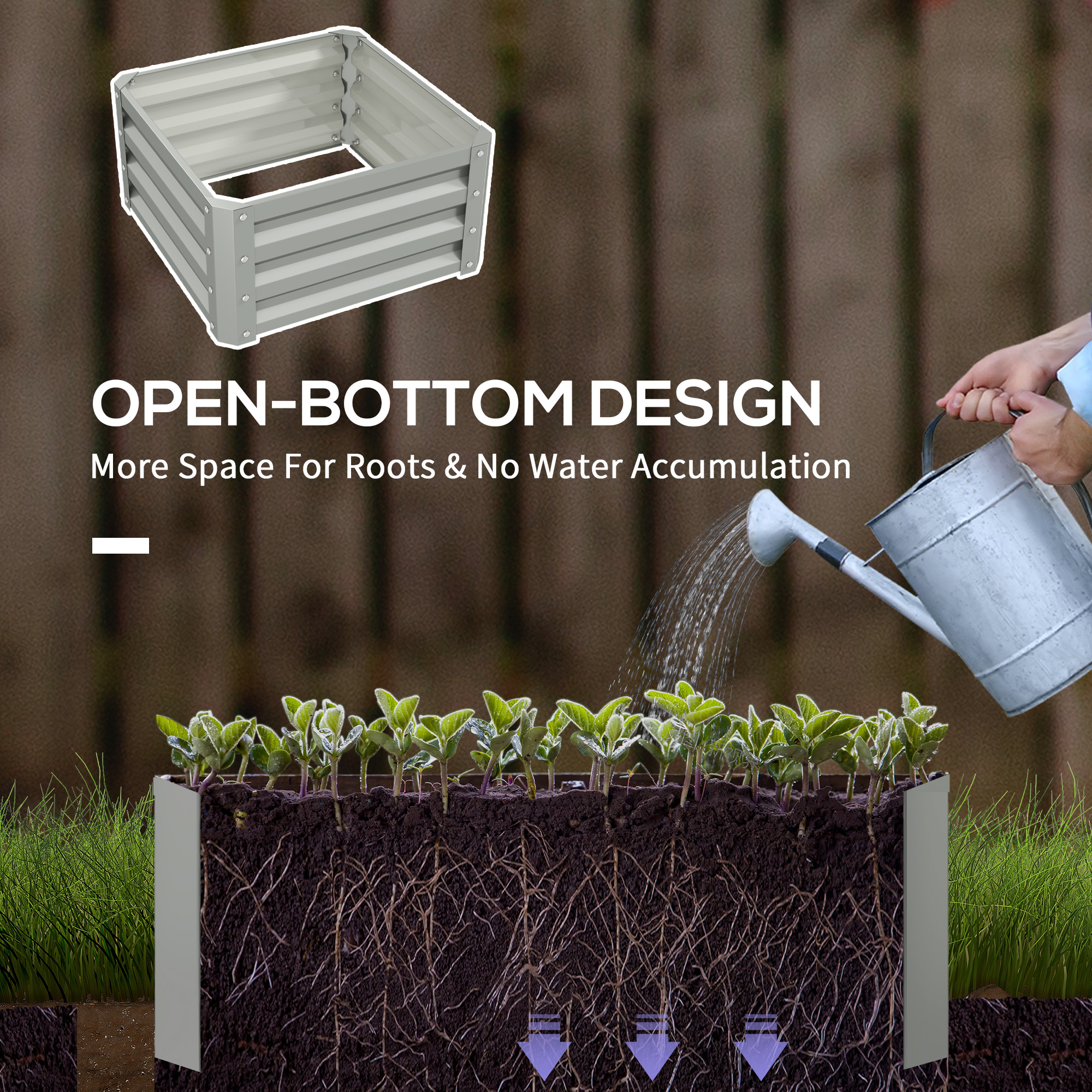 Set Of Two 60 X 60cm Steel Planter Boxes-Light Grey — image 2