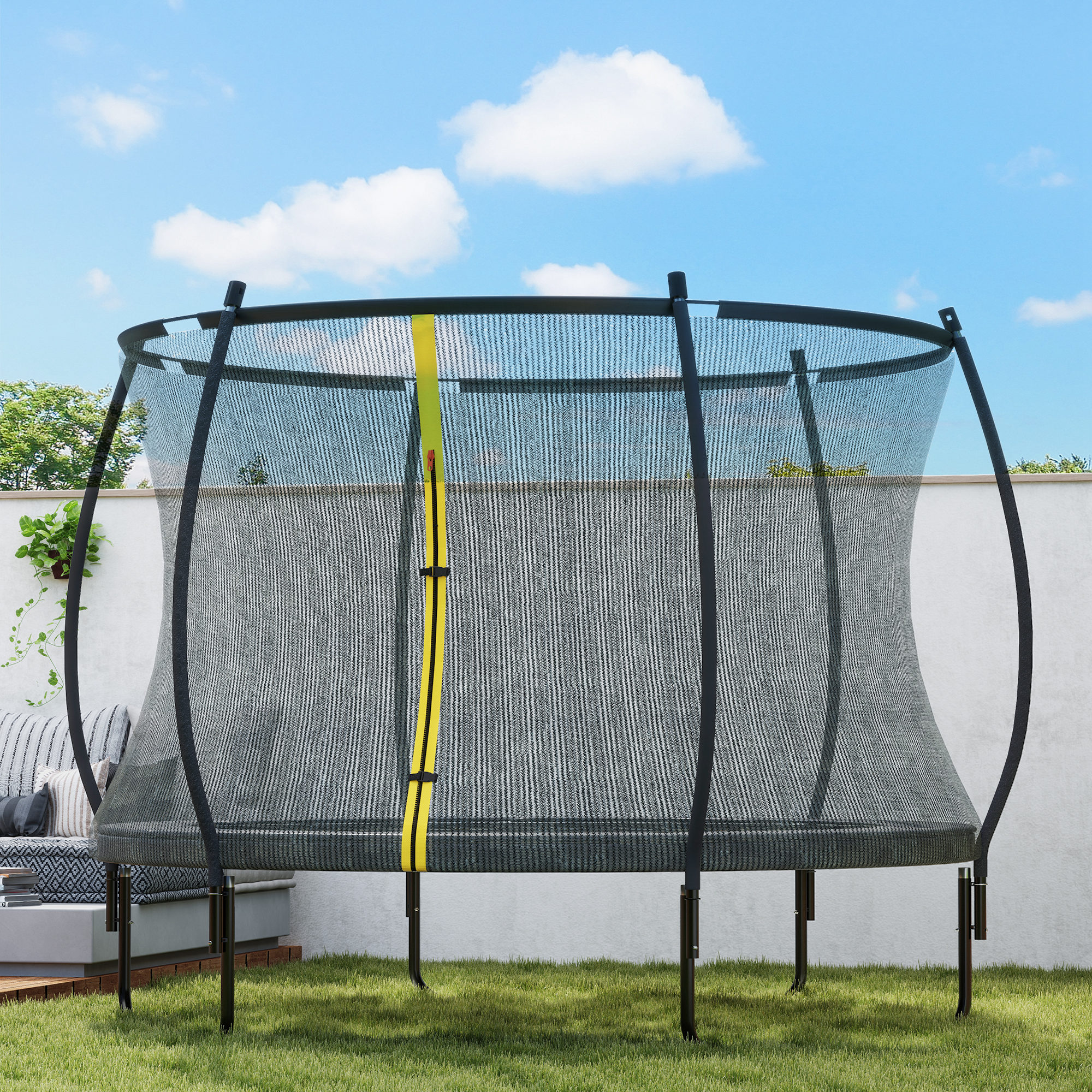 8ft Outdoor Trampoline With Enclosure Net,Spring Cover,Black