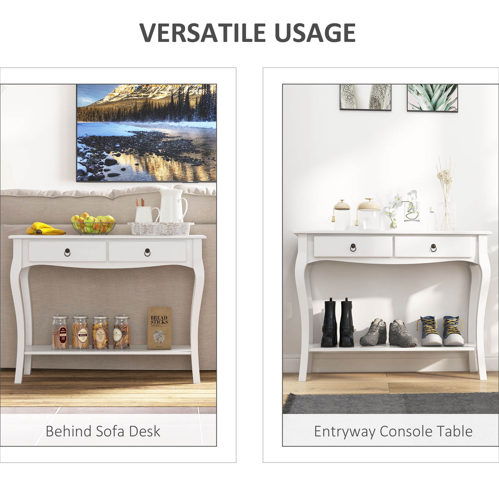 Console Table Modern Sofa Side Desk With Storage Shelves Drawers For Living — image 4