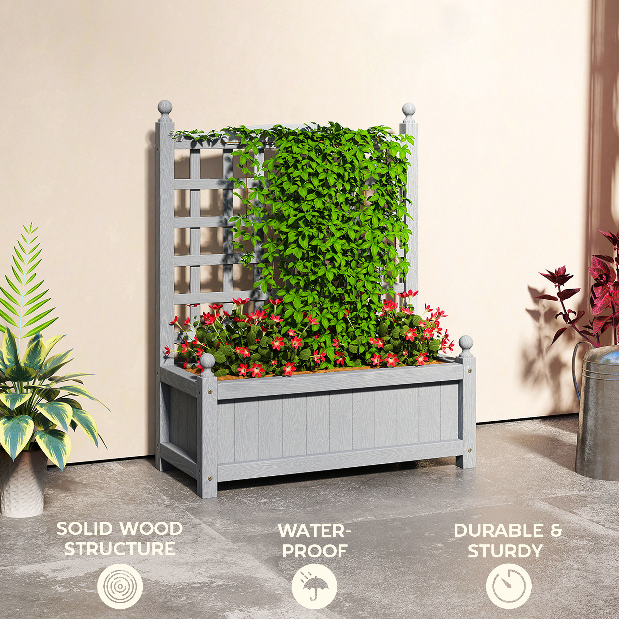 Garden planters with trellis for climbing vines,wood raised