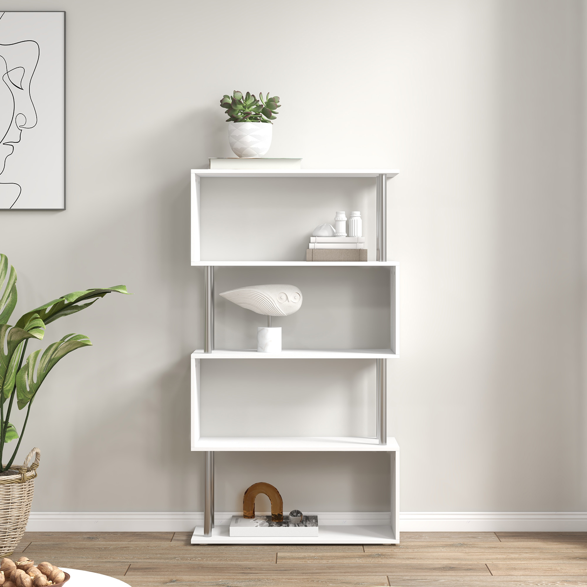 S Shape Bookcase,5 Tiers Bookshelf,Modern Freestanding Storage Shelf For Home — image 5