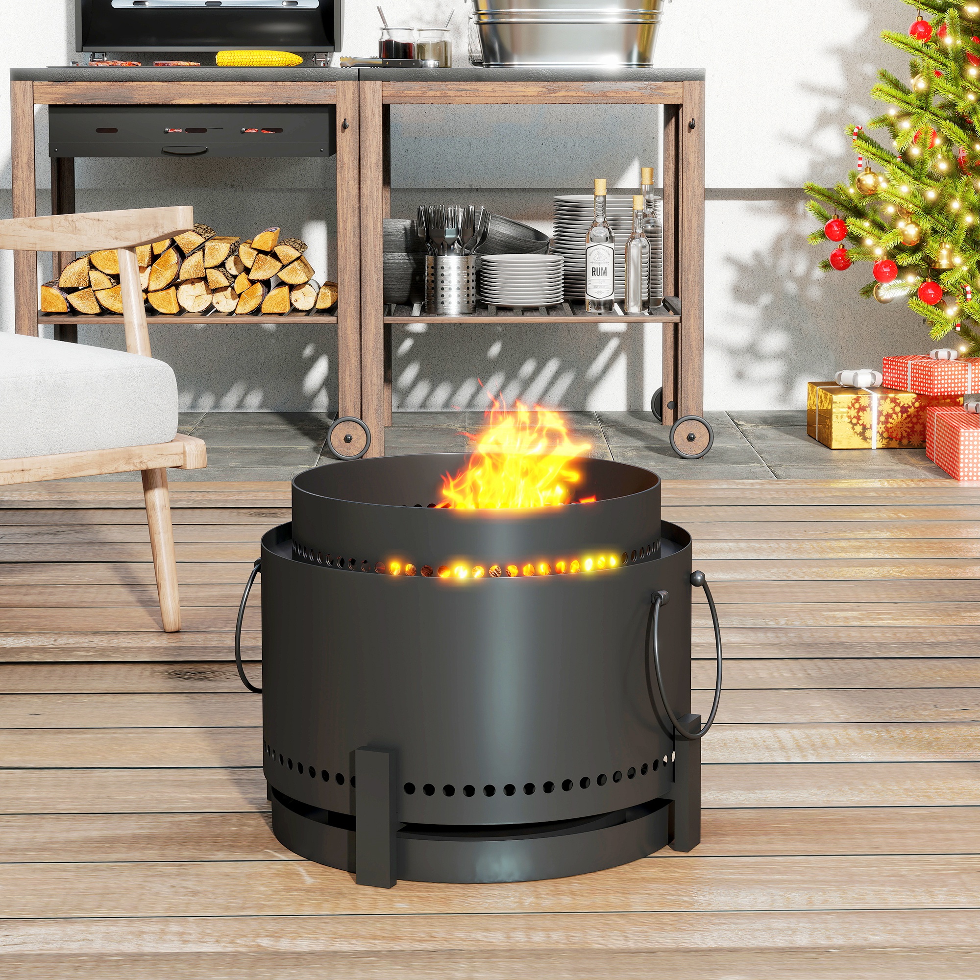 Smokeless Fire Pit With Ash Catcher,37cm Portable Wood Burning Firepit Poker — image 4