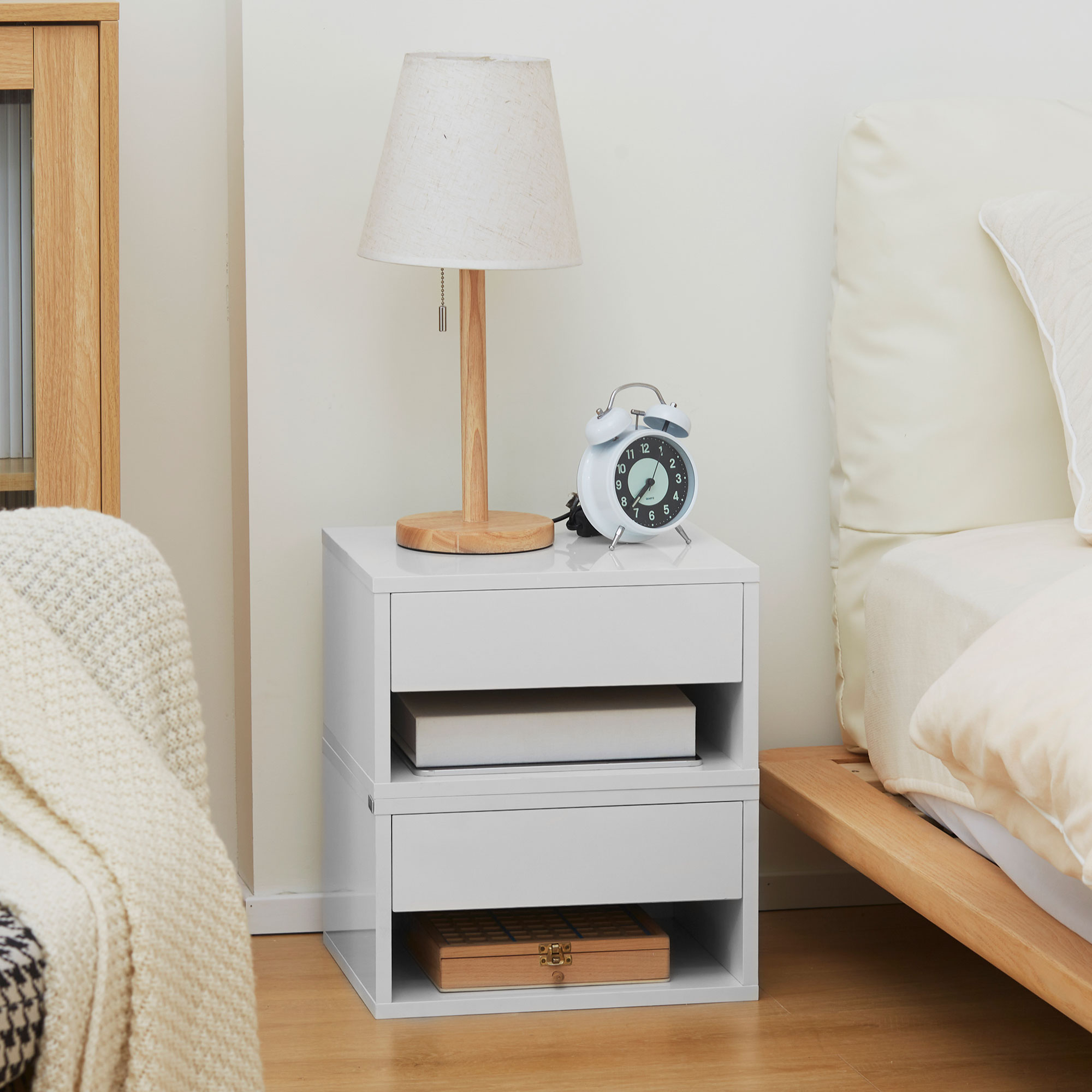 Set Of Two Floating Bedside Tables-High Gloss White — image 3