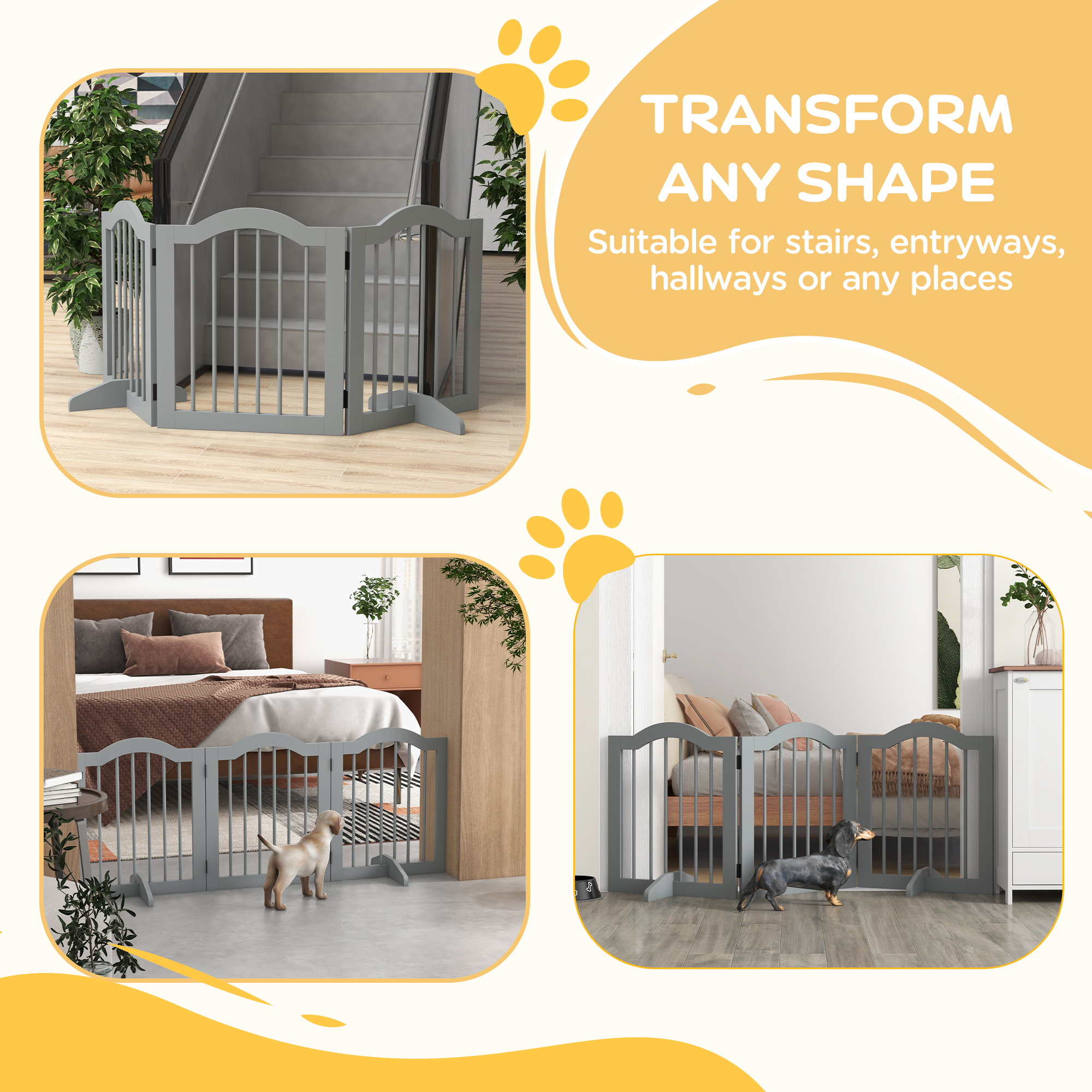 3 Panels Dog Gate W/ Support Feet Fence Safety Barrier Freestanding Wood Light — image 3