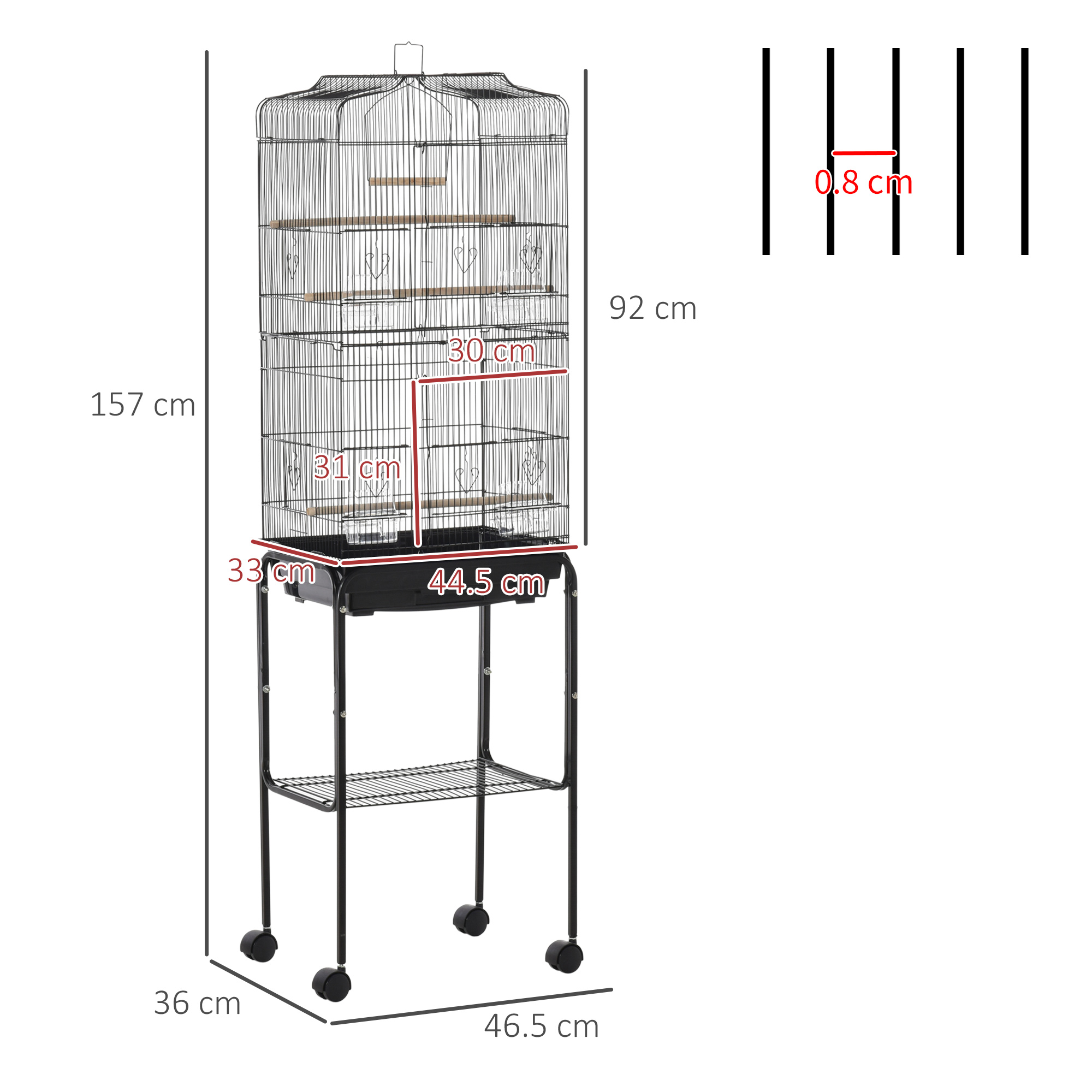 Bird Cage Budgie Cages For Finch Canary Parakeet With Stand Wheels Slide-out Tray Accessories Storage Shelf,Black 46.5 X 36 X 157 Cm detail photo 7