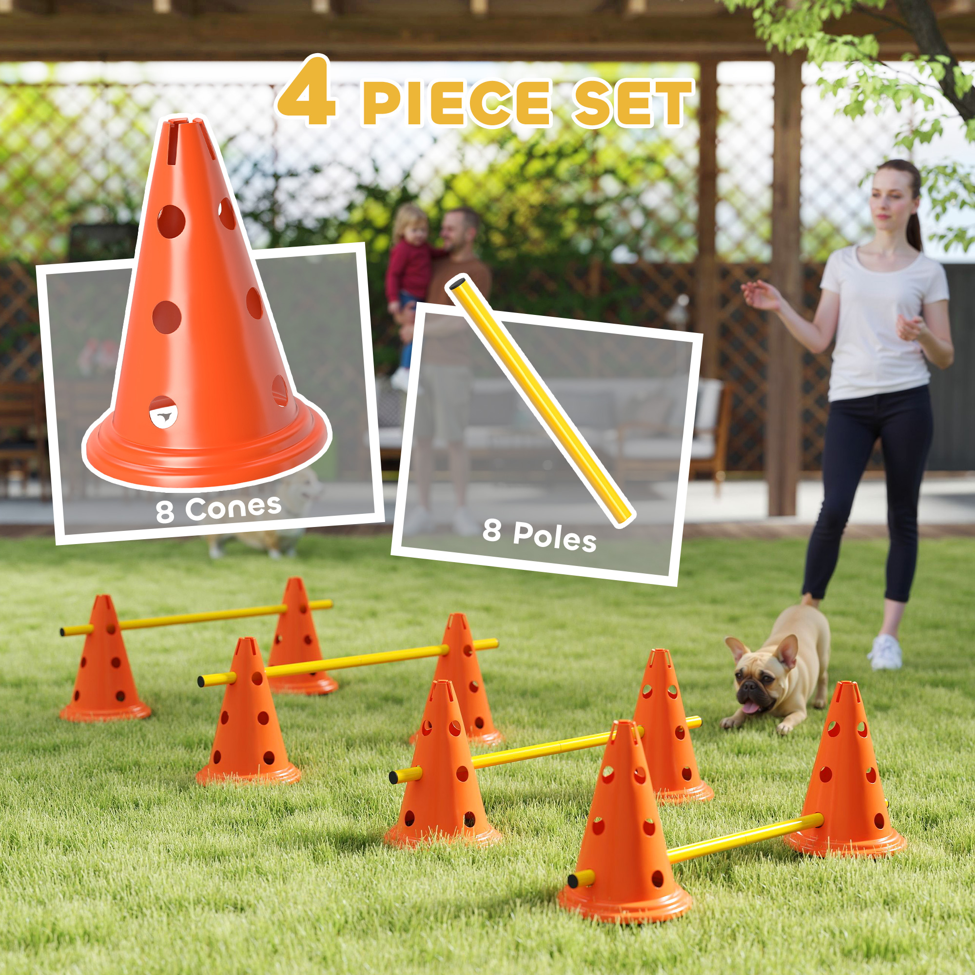 Dog Agility Equipment Set Of Eight Cones,Eight Poles W/ Carry Bag,Four-Piece Adjustable Height Jumping Obstacles detail photo 7