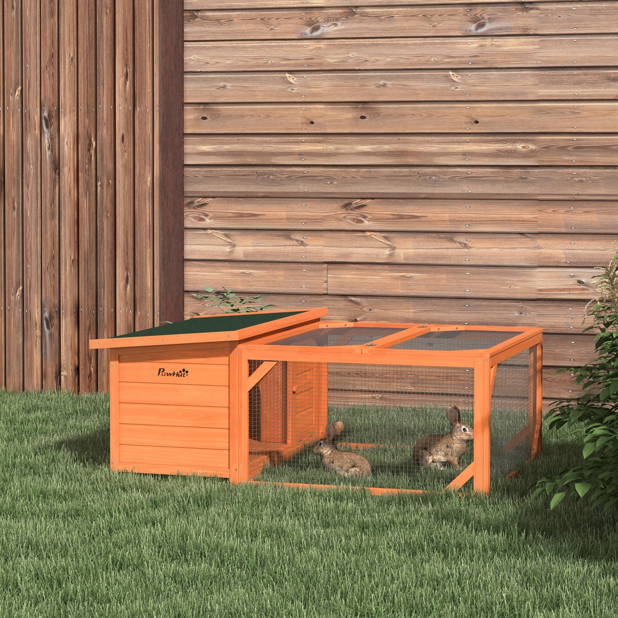 Rabbit Hutch Outdoor Guinea Pig Hutch With Run Small Animal Off-ground Duck House Hideaway Garden With Openable Roof 125.5 X 100 X 49cm Orange detail photo 10