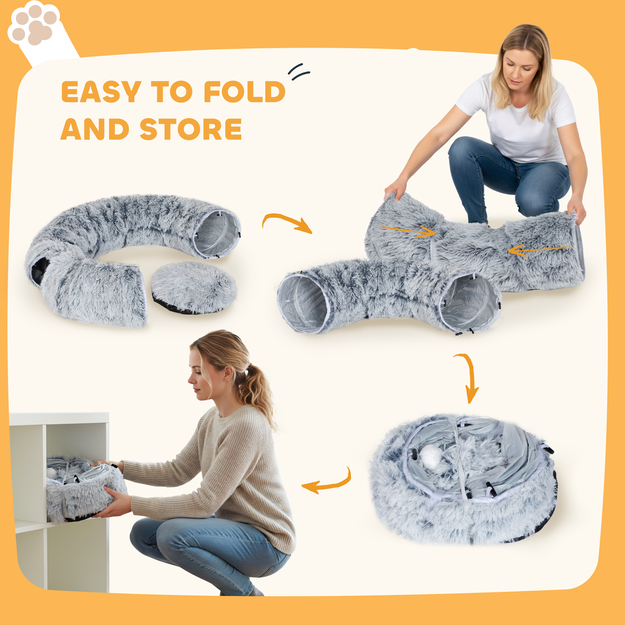 2-in-1 Donut Cat Tunnel With Washable Bed,Play Bed Toy Ball And Door Hole — image 3