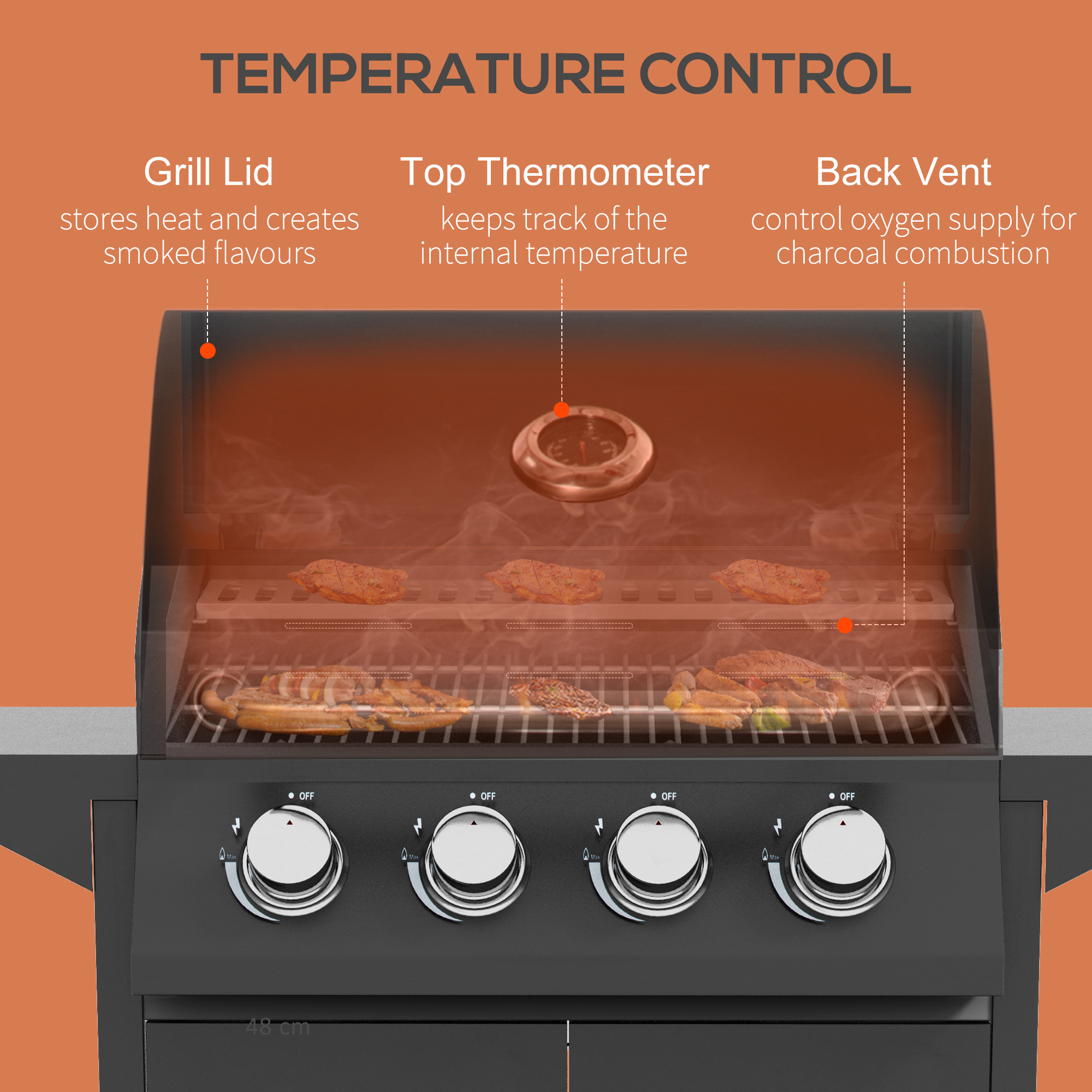 4 Burner Gas BBQ Grill Outdoor 11.6 KW Portable Barbecue Trolley W/ Warming — image 3
