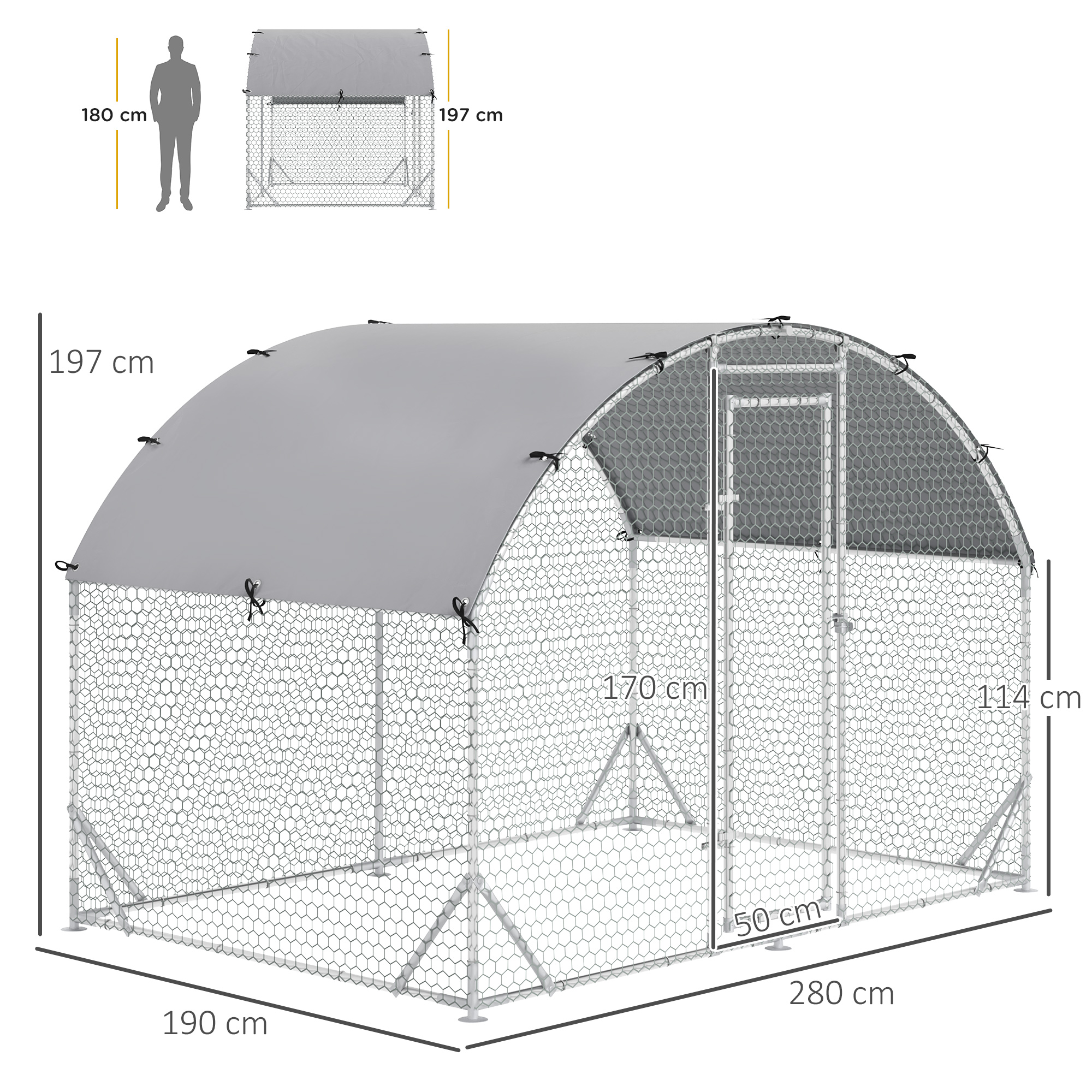 Walk In Chicken Run Galvanised Chicken Coop Hen Poultry House Cage Pet Playpen Garden With Water-Resist Cover,2.8 X 1.9 X 2m detail photo 8