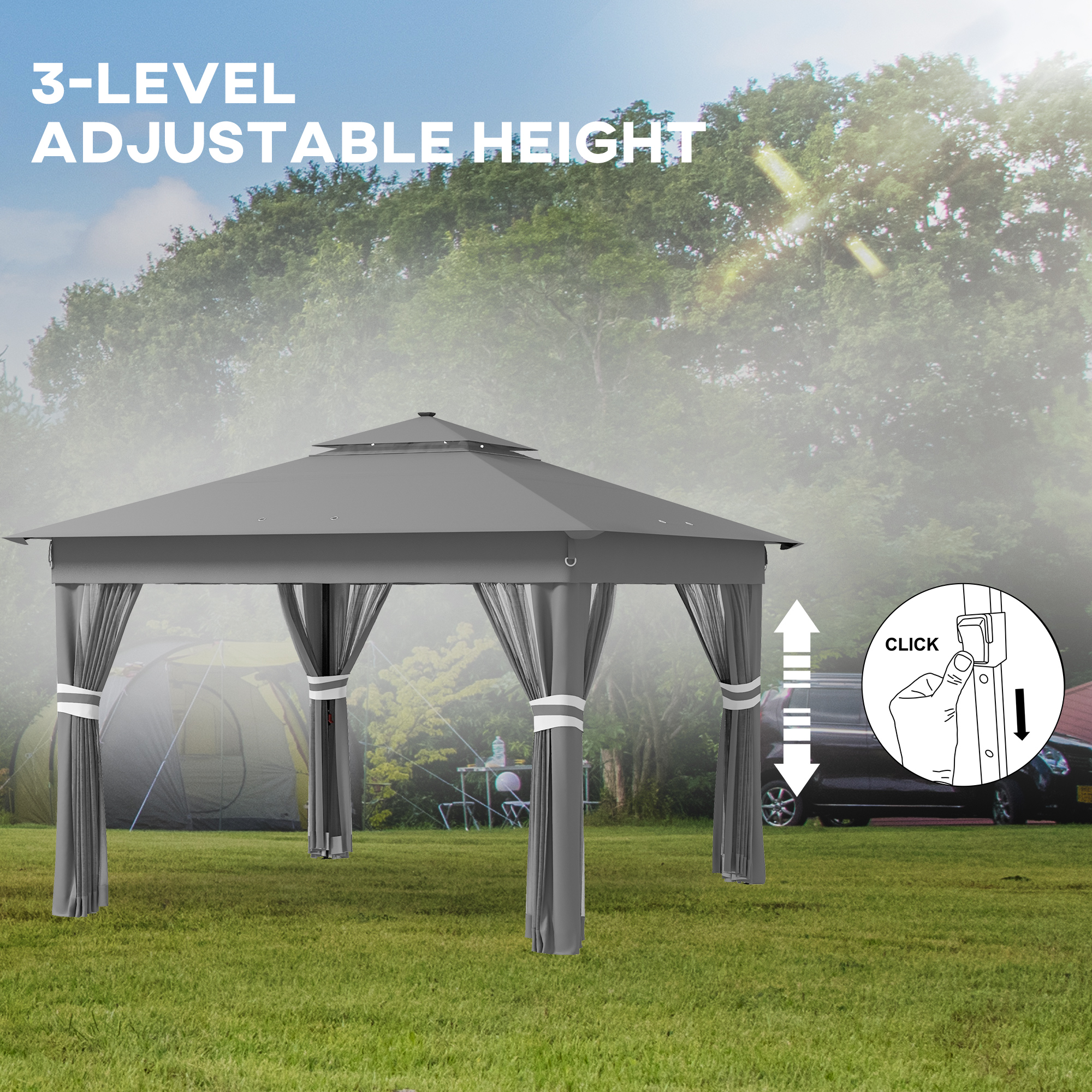 3.36 X 3.36m Pop Up Gazebo Party Tent With Solar-Powered LED Lights,Adjustable — image 3