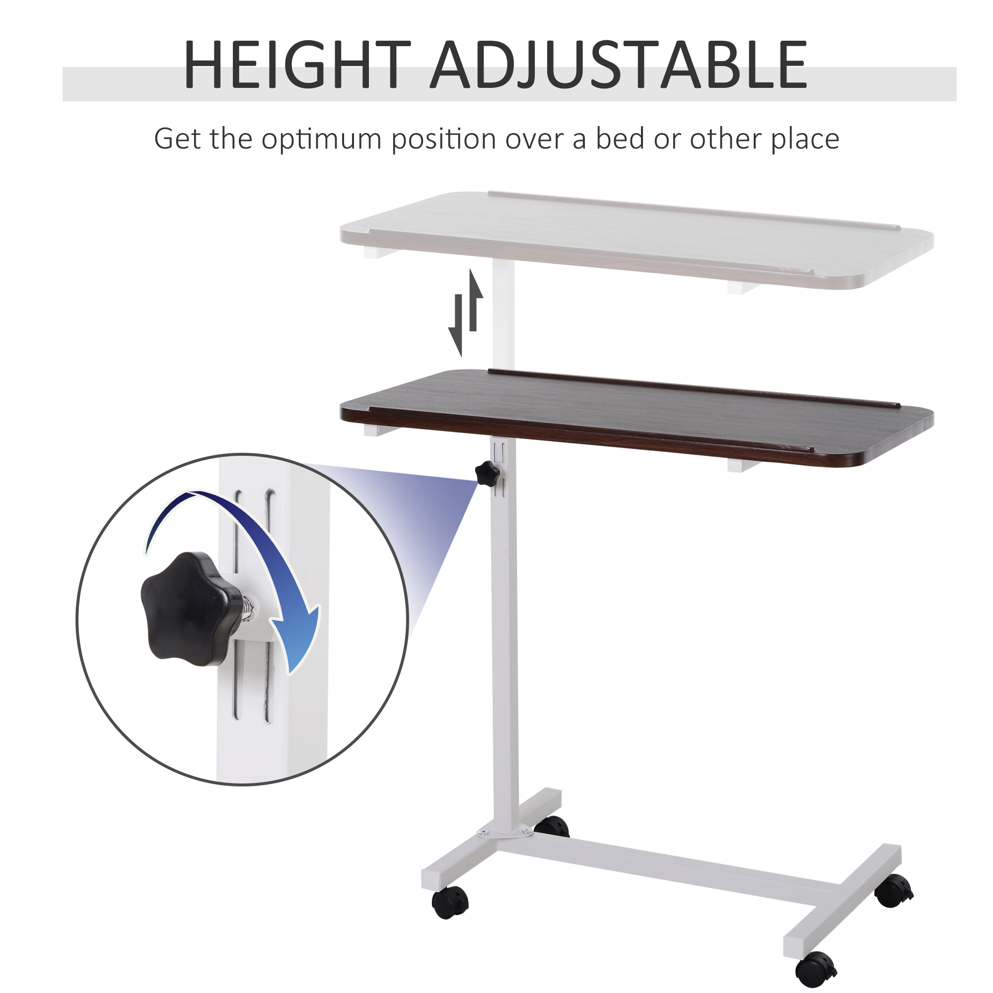 Height Adjustable Over Bed Table With Wheels,C Shaped Laptop Desk,Portable — image 4