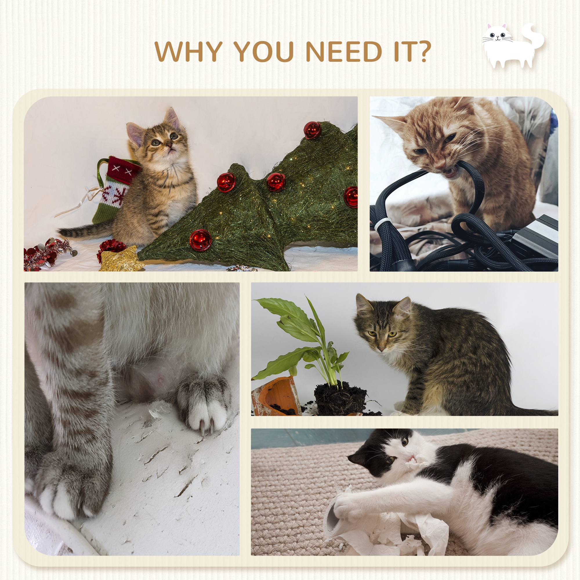 Four-Piece Cat Wall Furniture,with Hammock,Ladder,Platforms,Steps,for Indoor — image 2