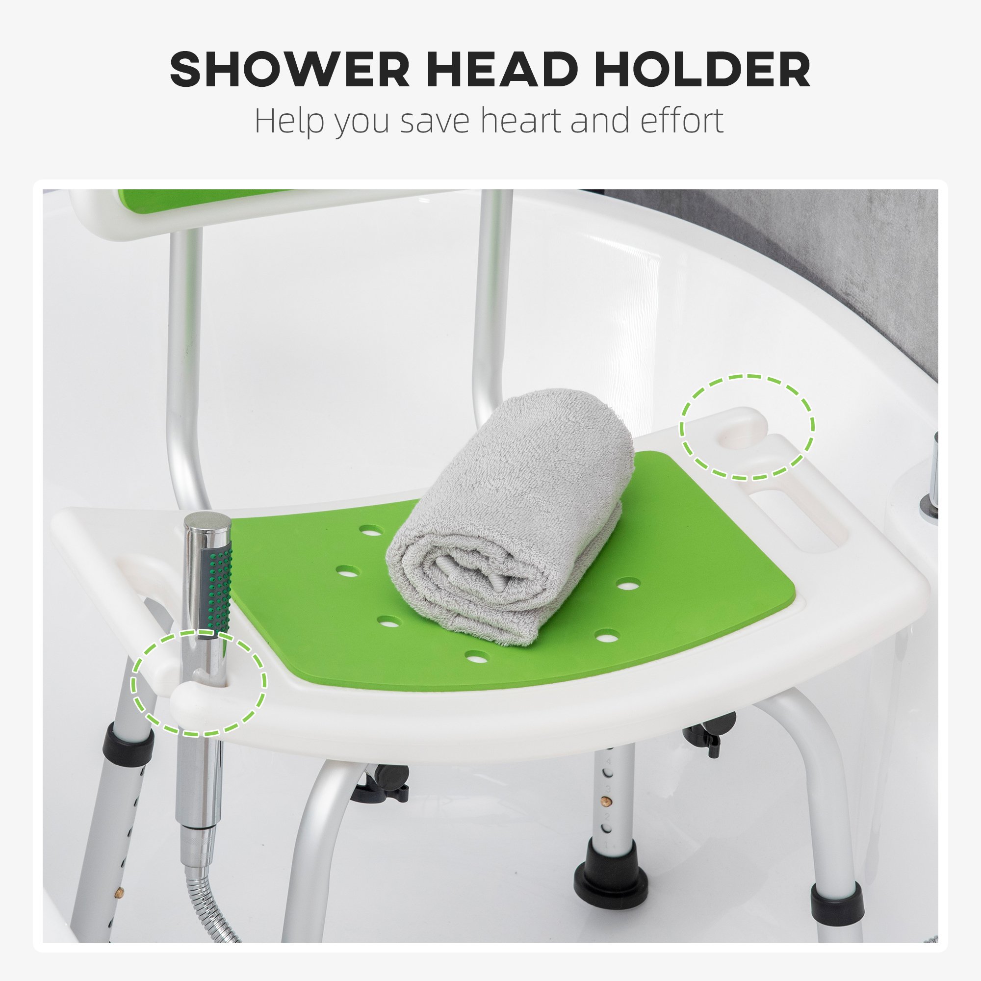 Shower Stool With Backrest,Height Adjustable Chair Anti-slip Foot Pads,Shower — image 4