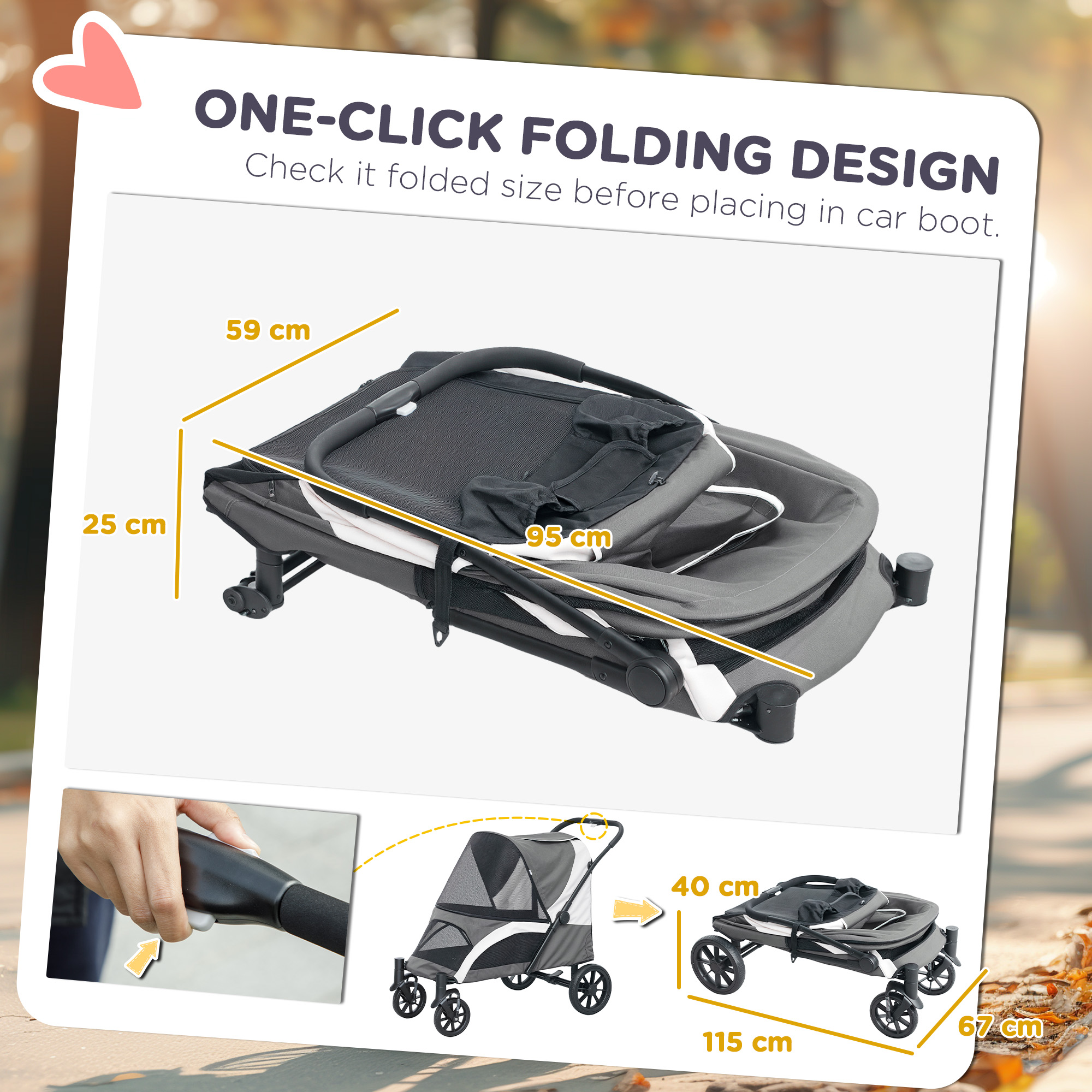 Foldable Pet Stroller For Large Dogs With 4 Big Wheels,Shock-Absorbing — image 5