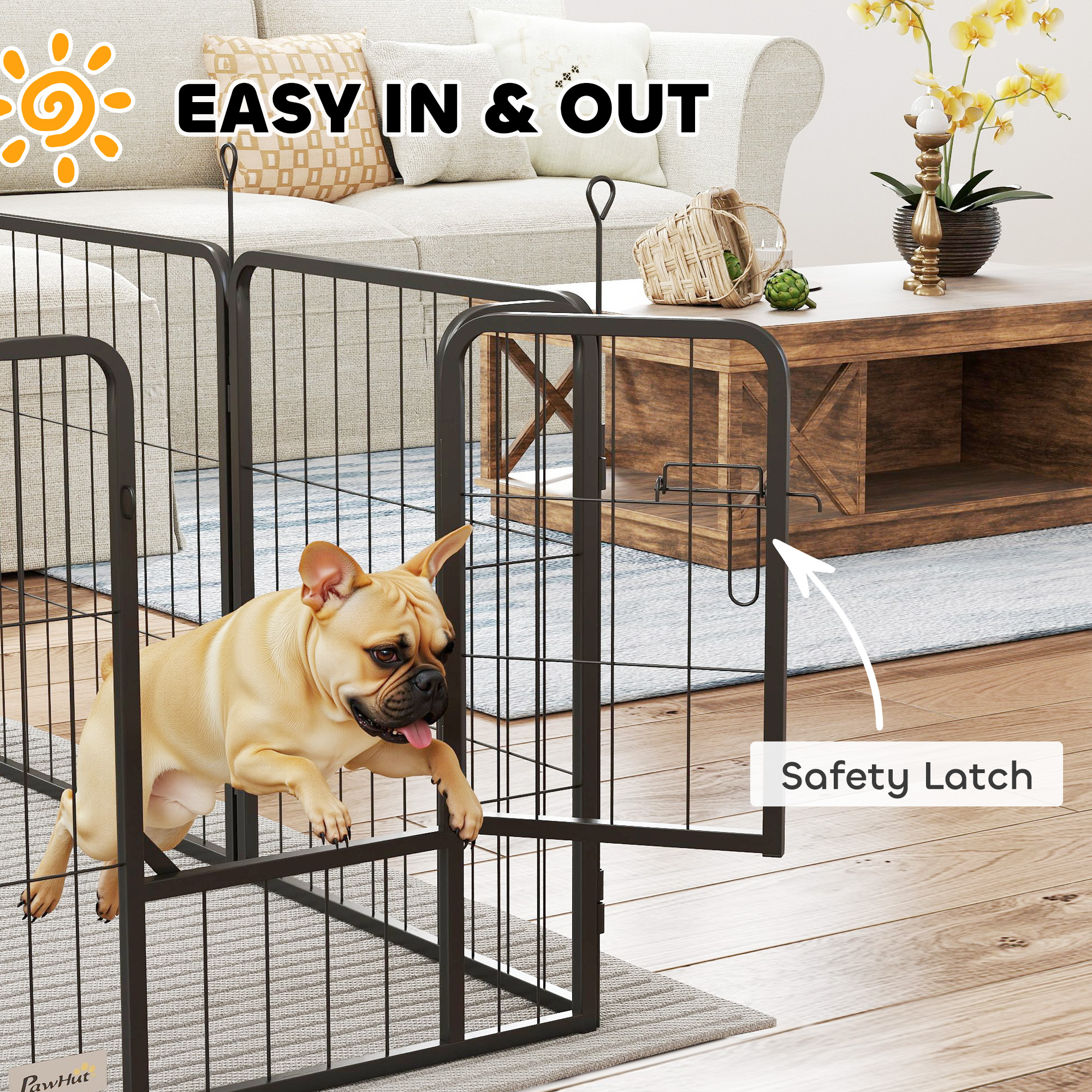 12-Panel Solid Dog Playpen With Doors,for Small Dogs,60cm High,Black