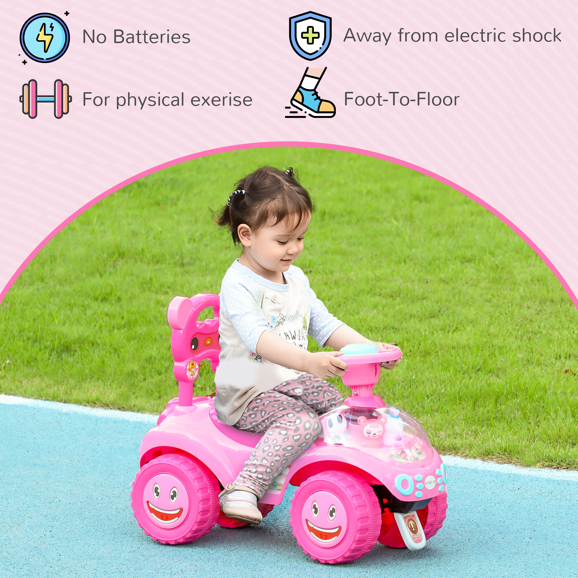 Foot To Floor Oddler Ride On Toy W/ Music,Light,Horn,Under Seat — image 4