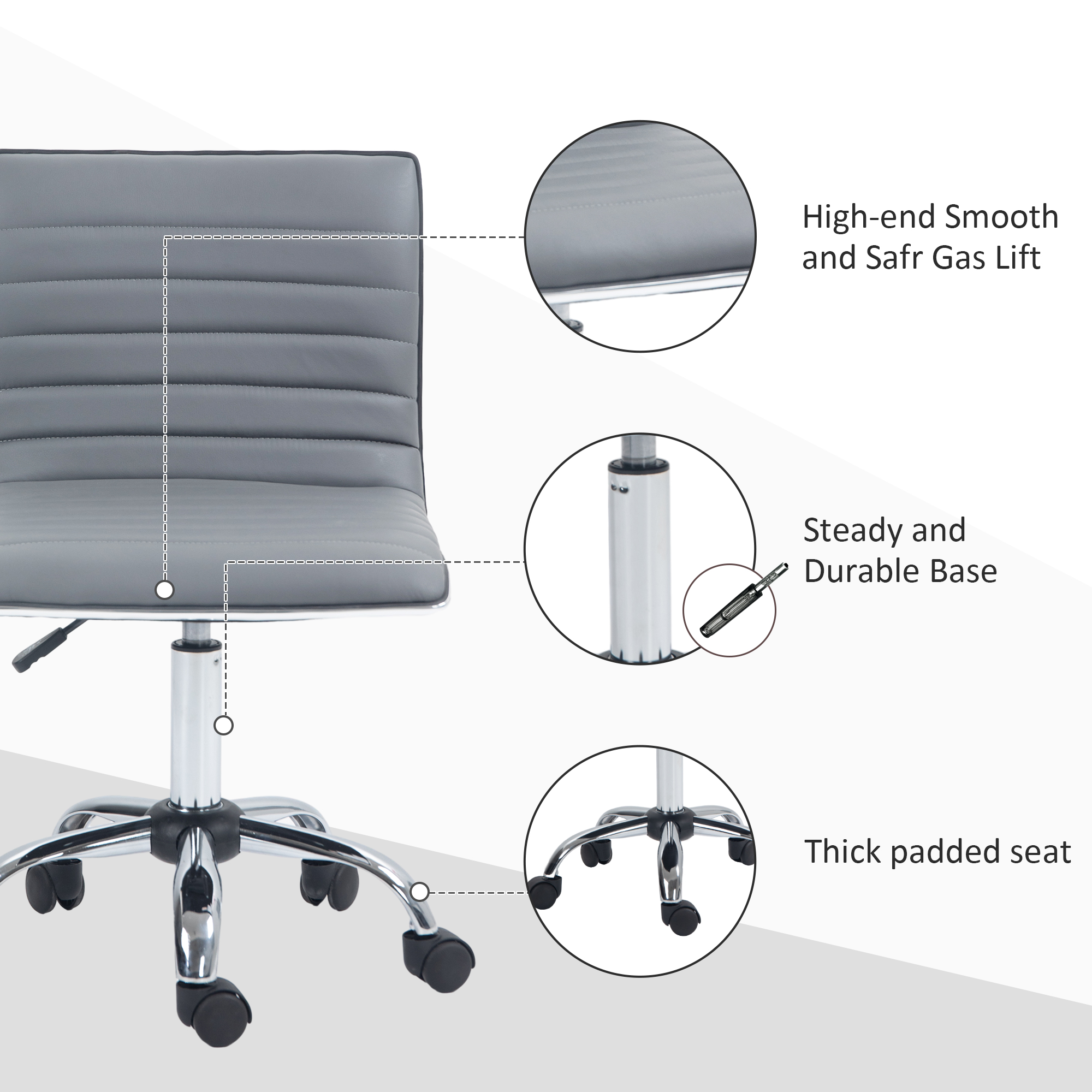 Armless Desk Task Chair Faux Leather Mid-back Computer Office With Adjustable — image 4