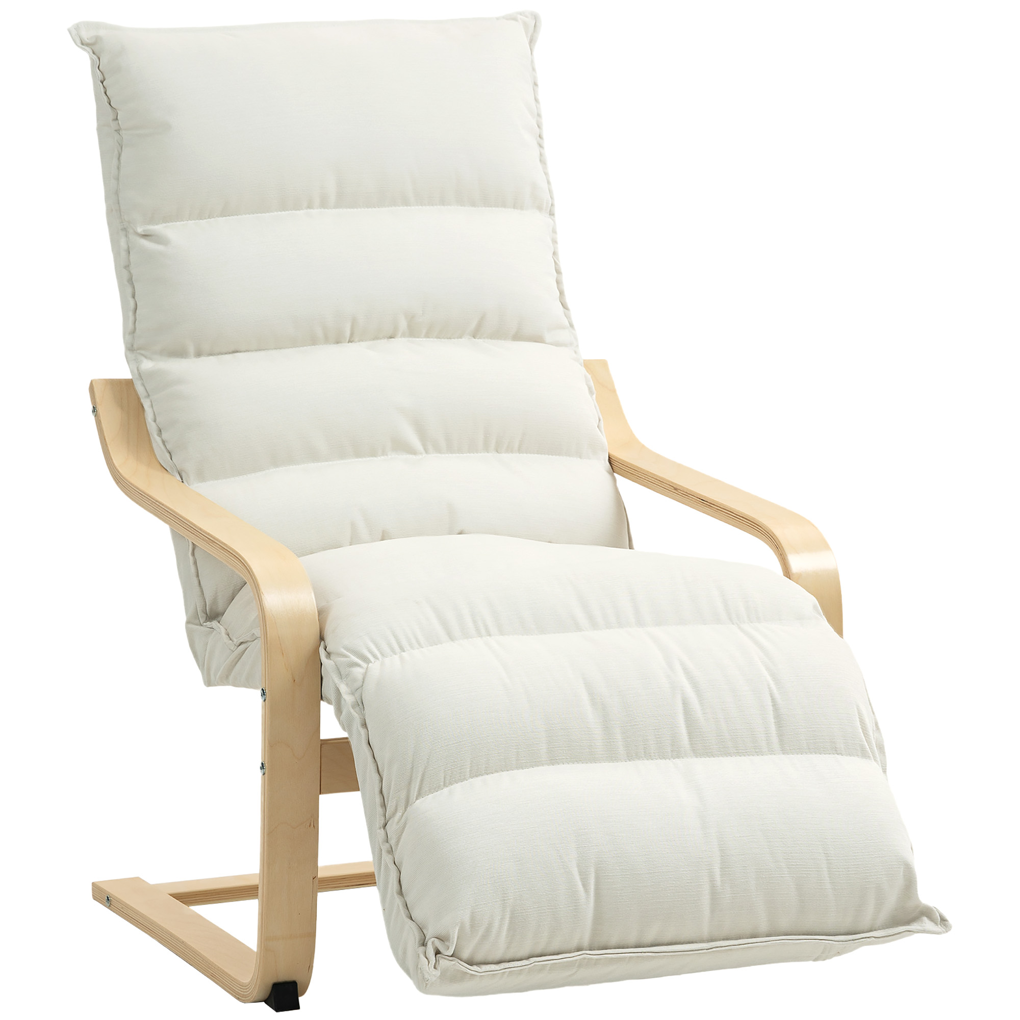 Curved Wooden Accent Chair,with Adjustable Footrest-Cream White — image 4
